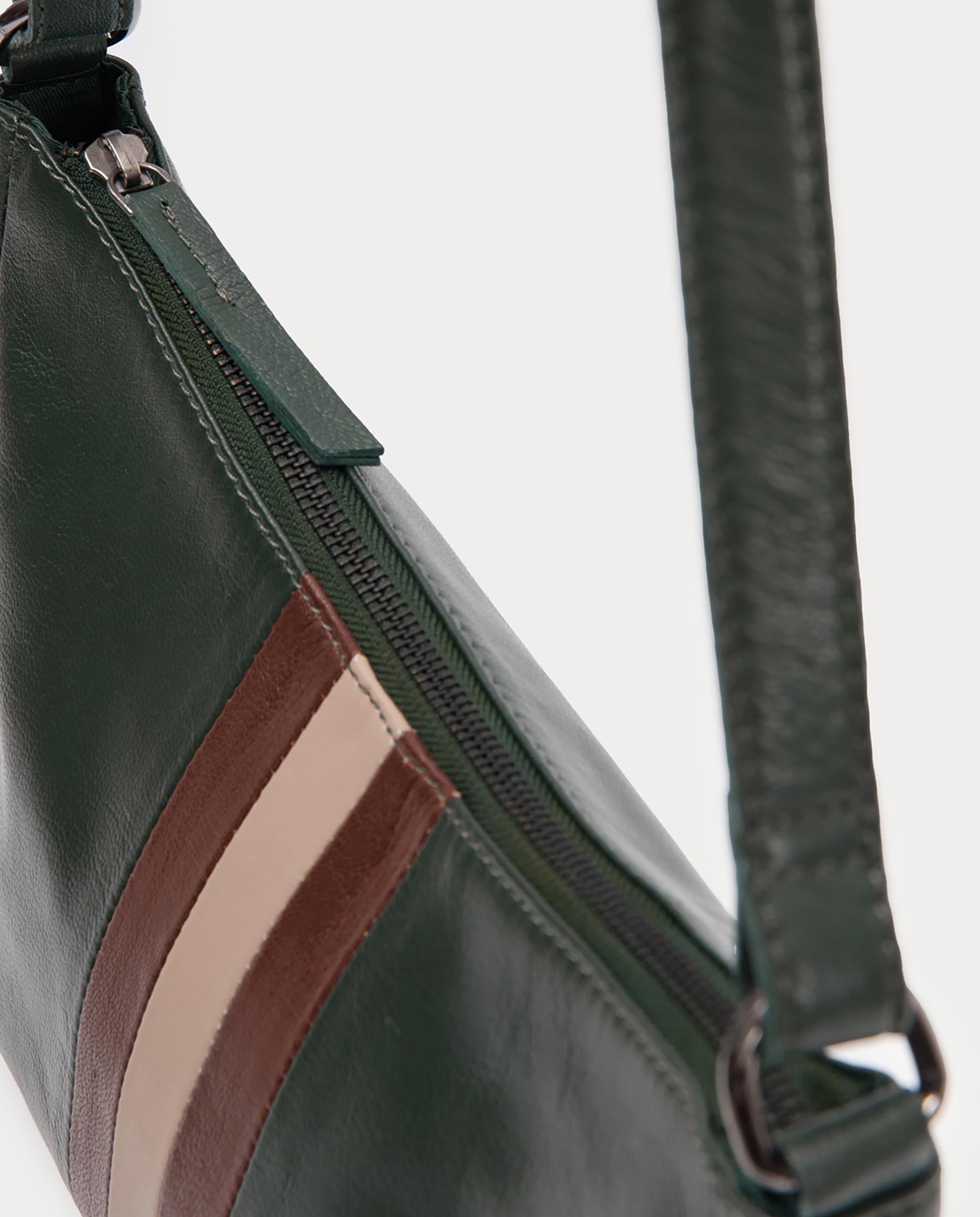 Bolso de hombro 100% piel con rayas y asa regulable - Nice Things - Verde Verde-7