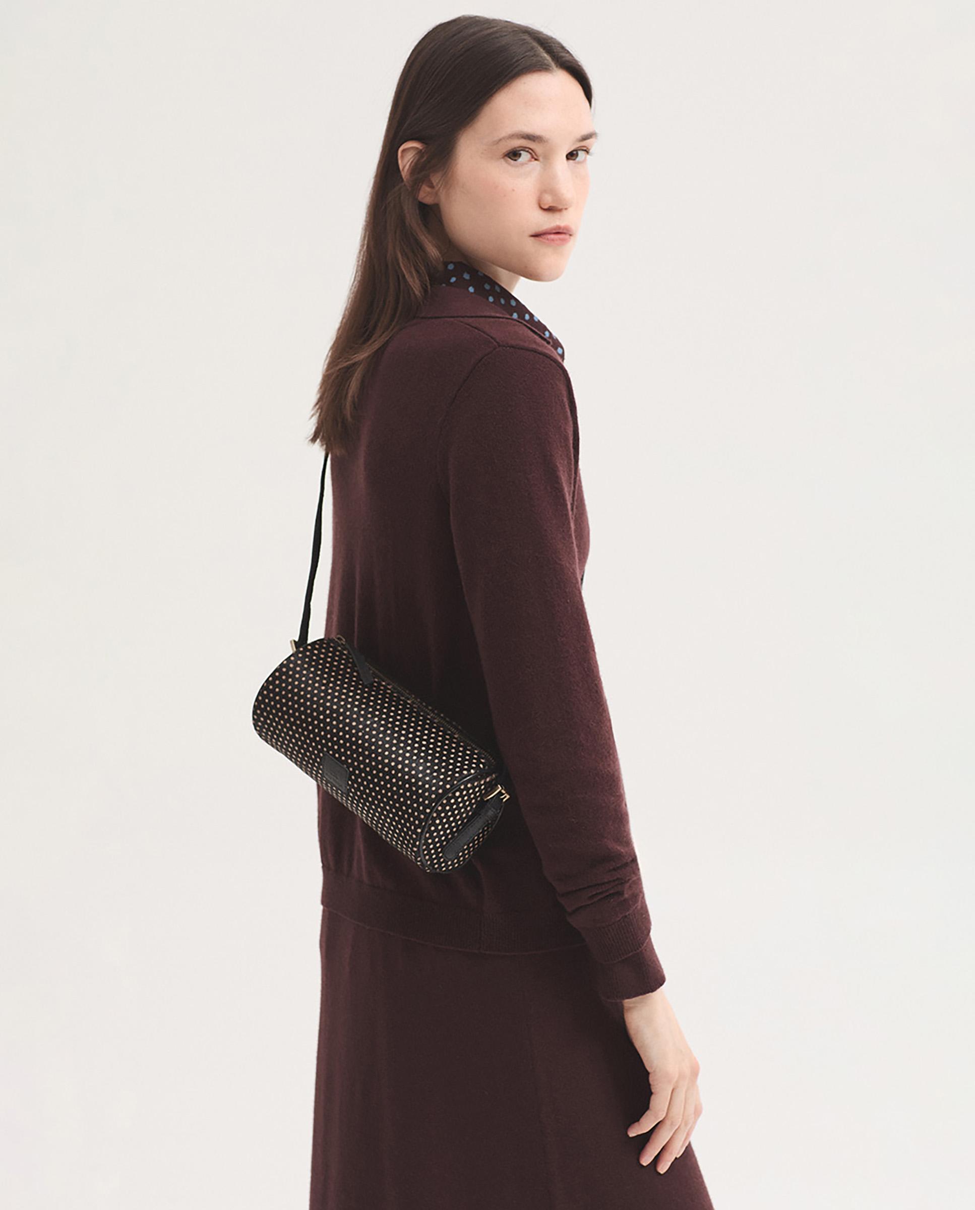 Bandolera de mujer 100% piel estilo bowling con cierre de cremallera - Nice Things - Negro Negro-4