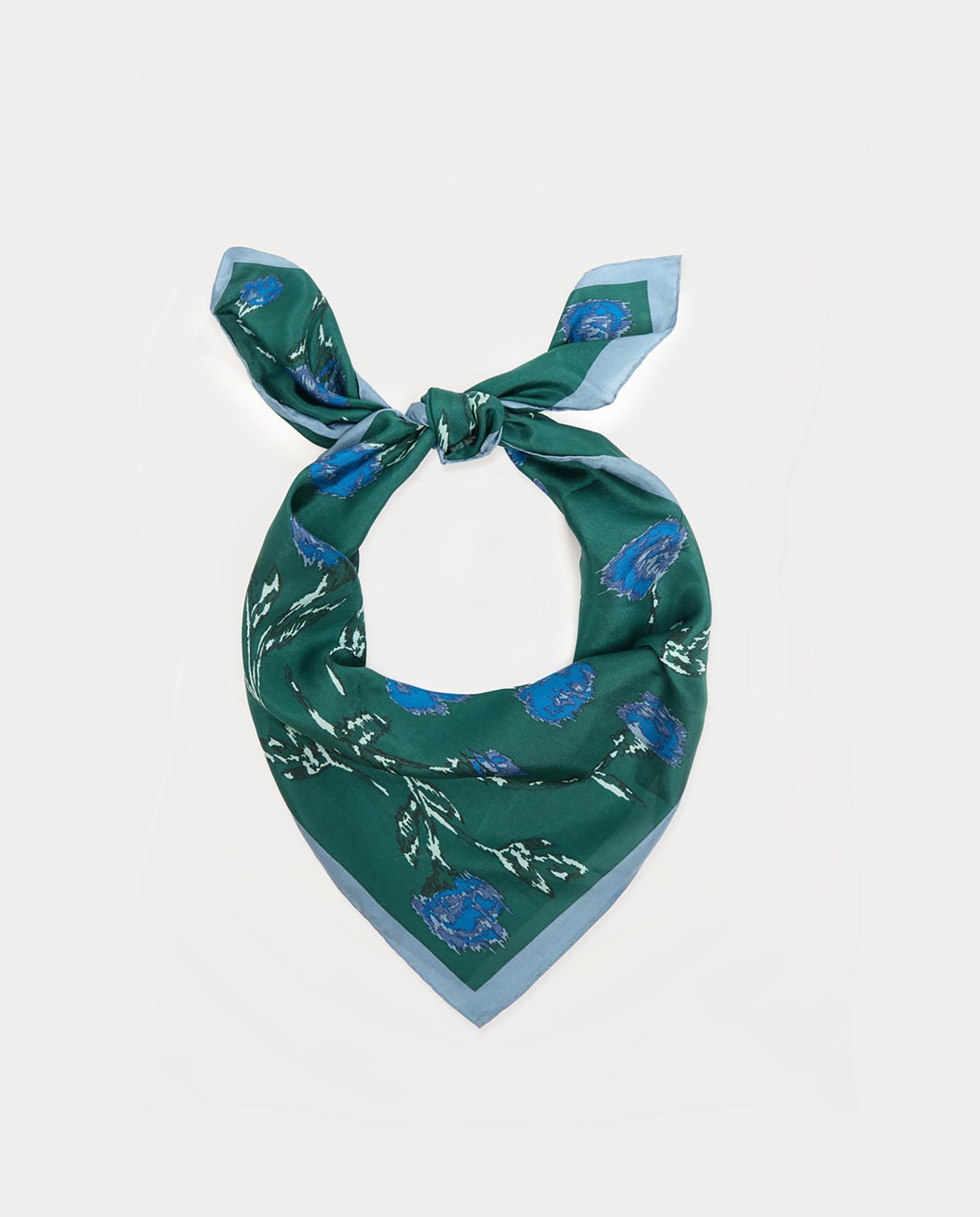 Imagen 4 de Pañuelo de mujer 100% seda con estampado de flores - Nice Things - Verde oscuro Verde oscuro