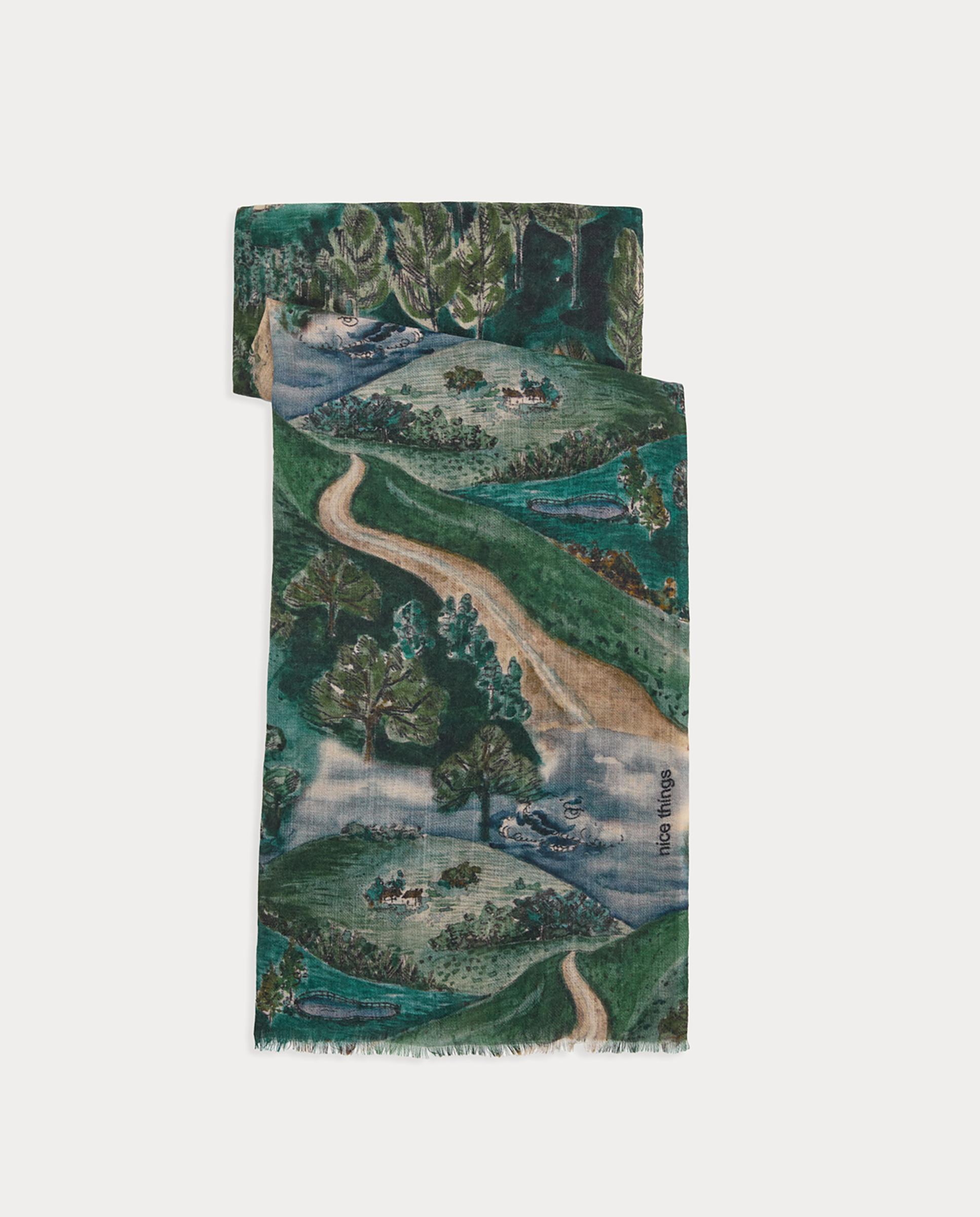 Imagen 1 de Pañuelo de mujer 100% lana con estampado de paisajes Multicolor