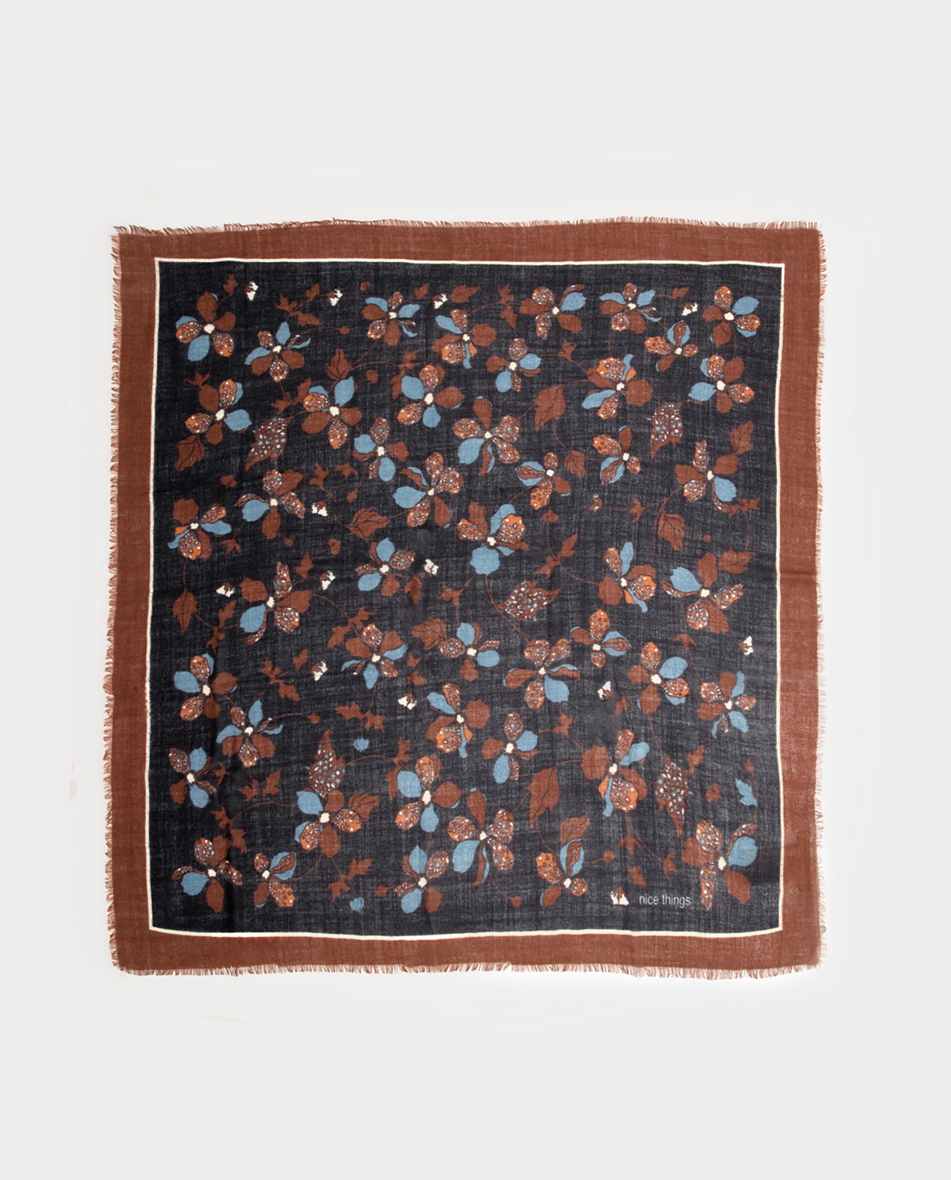 Pañuelo de mujer 100% lana con estampado de flores - Nice Things - Negro Negro-1