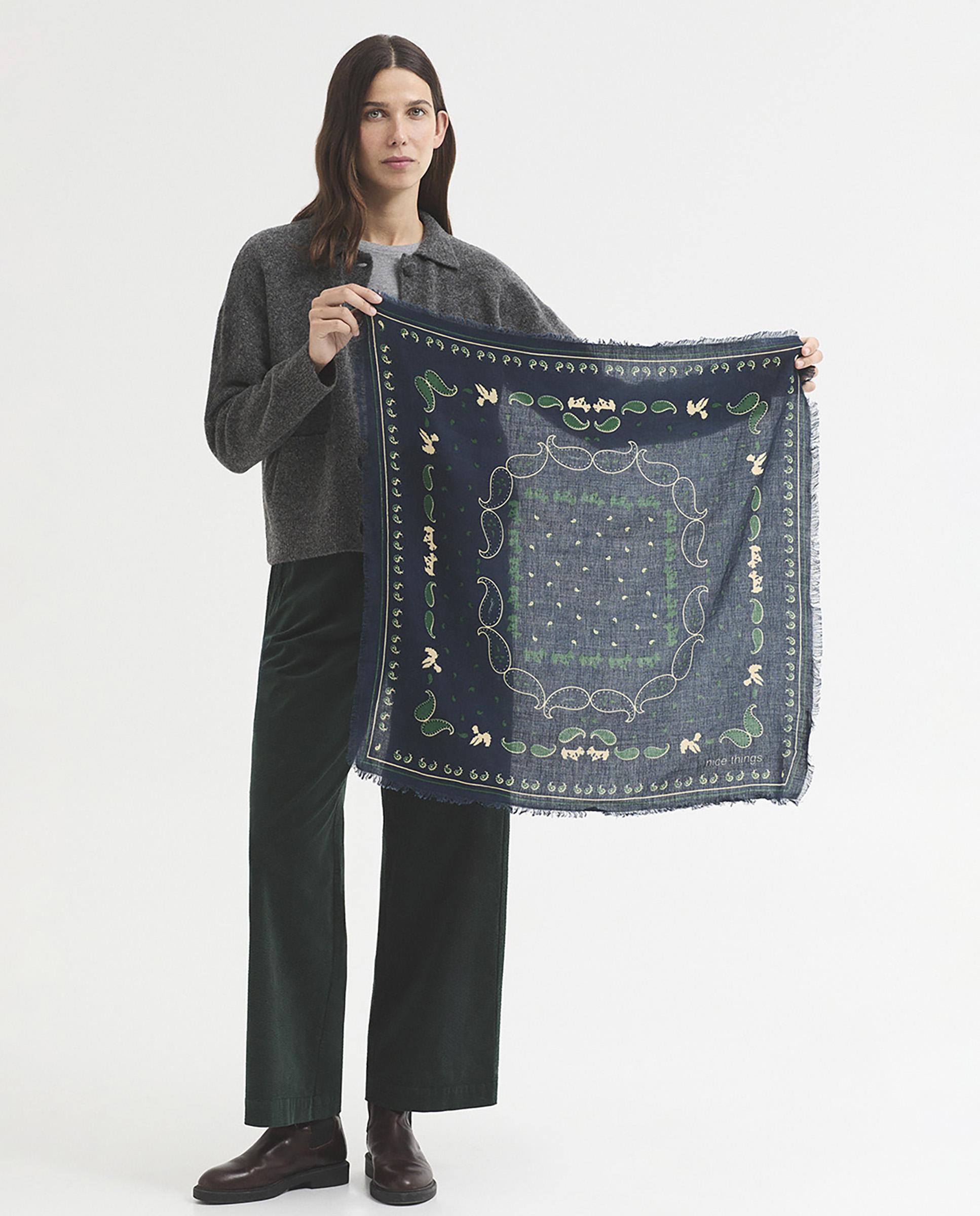 Pañuelo de mujer en algodón con estampados - Nice Things - Azul marino Azul marino-2