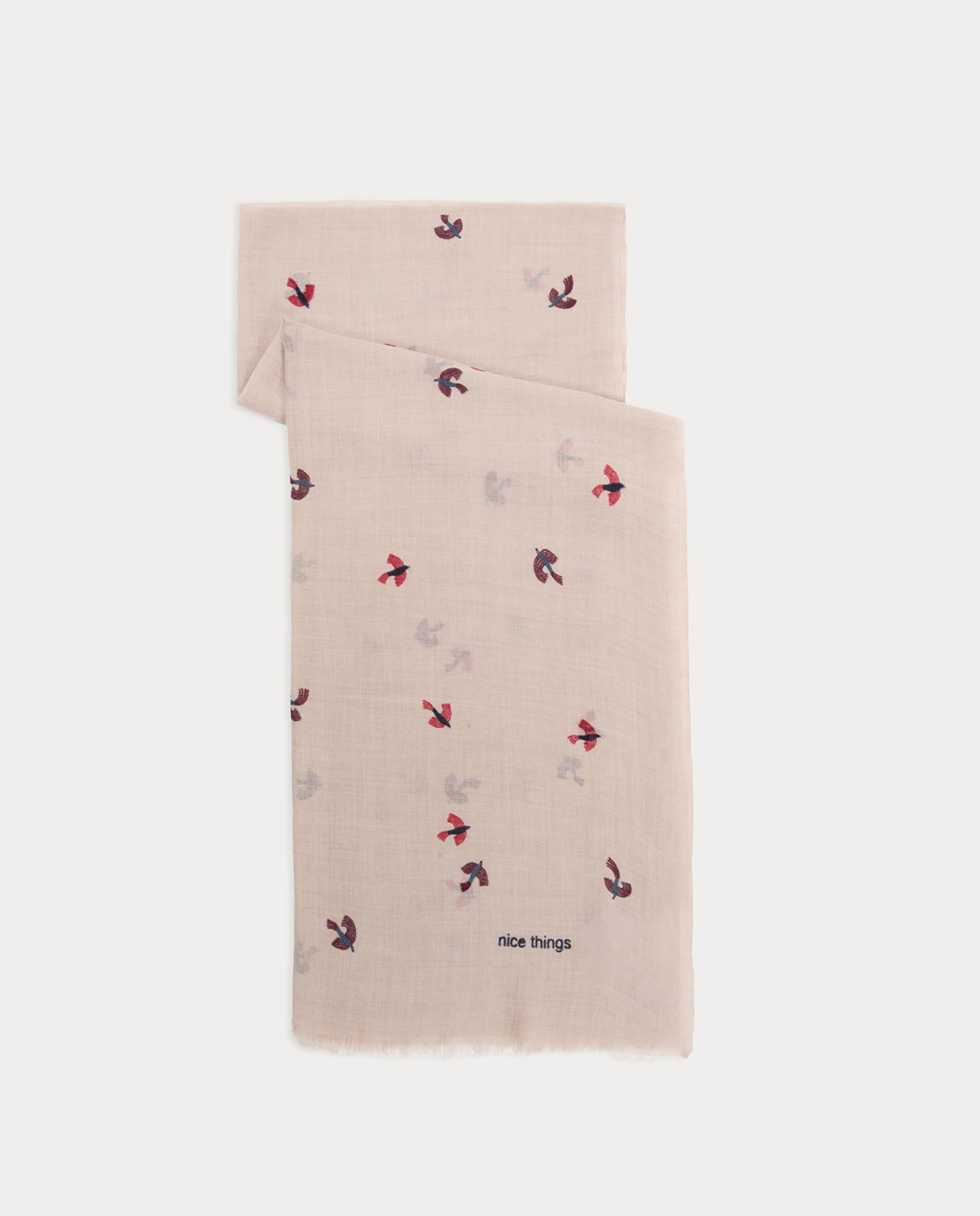 Imagen 1 de Fular de mujer 100% lana con estampado de flores Beige