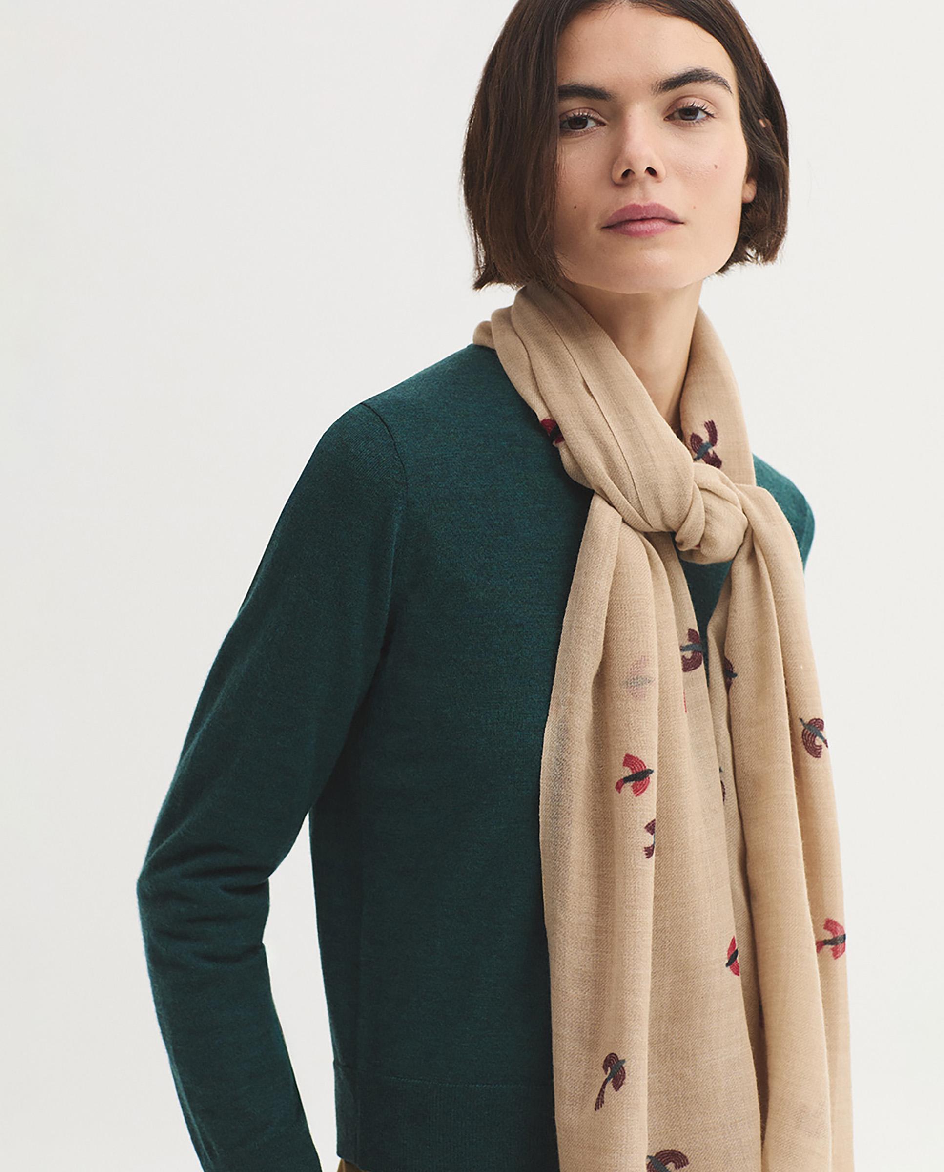 Imagen 2 de Fular de mujer 100% lana con estampado de flores - Nice Things - Beige Beige