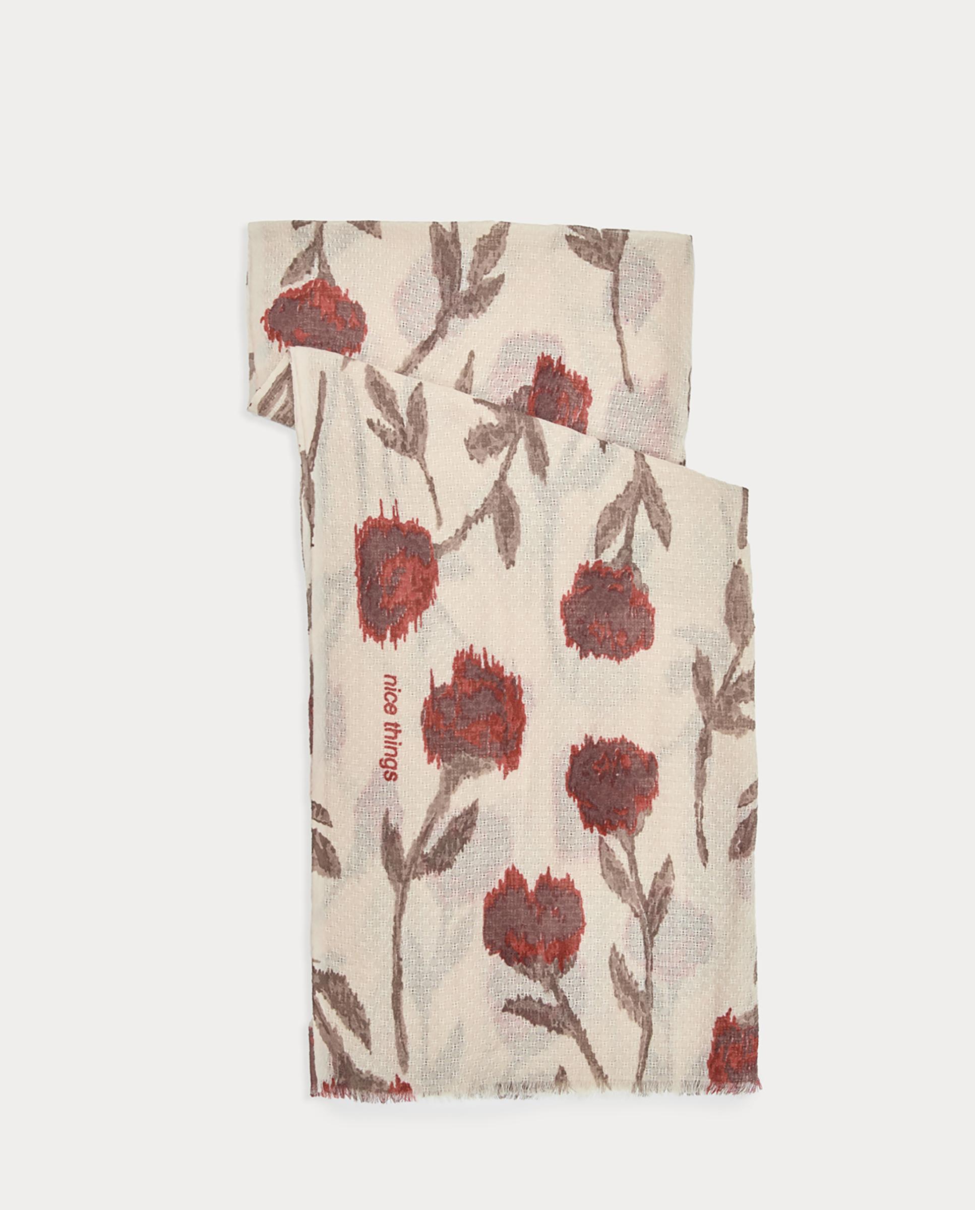 Imagen 0 de Fular de mujer 100% lana con estampado de flores Crudo