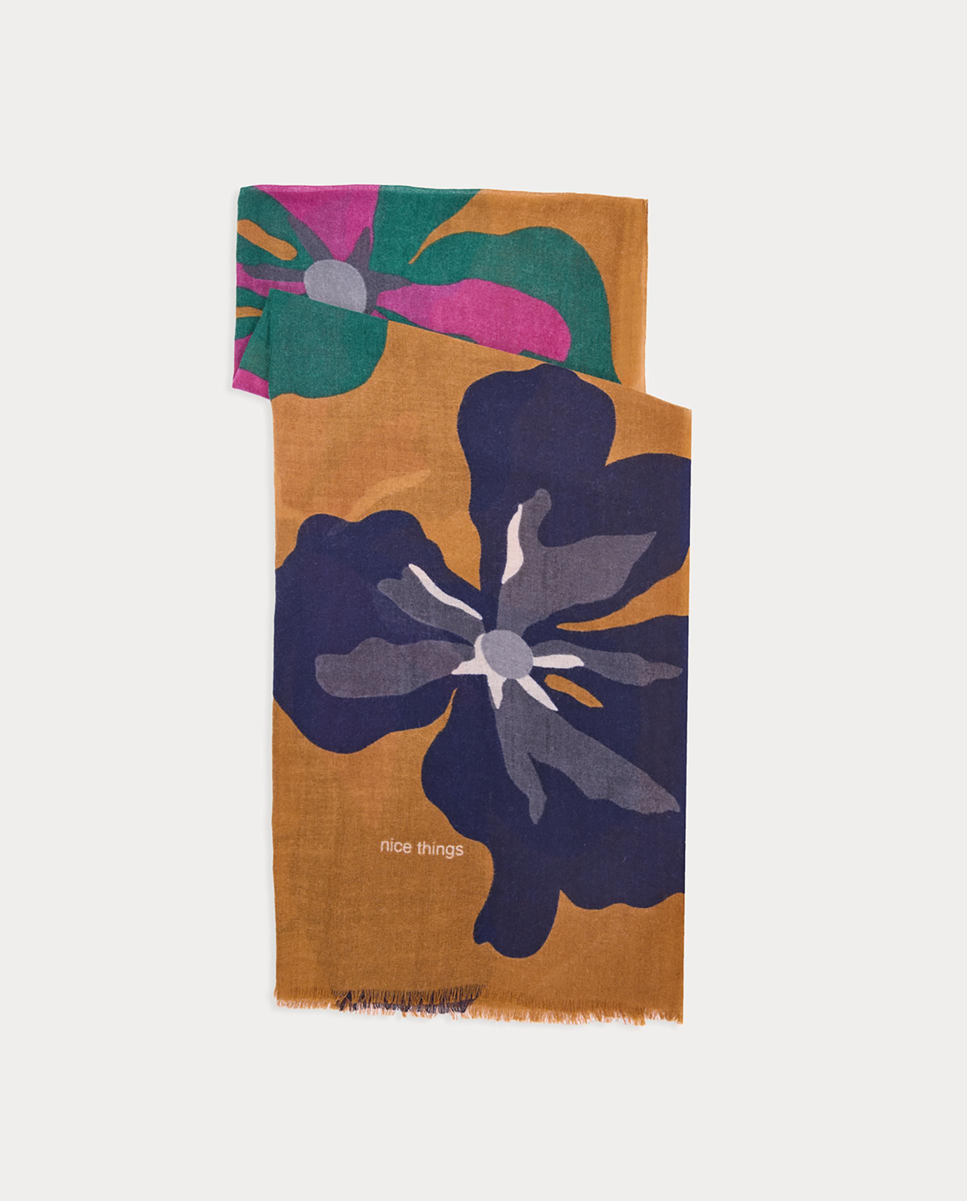 Fular de mujer 100% lana con estampado de flores llamativas - Nice Things - Naranja Naranja-1