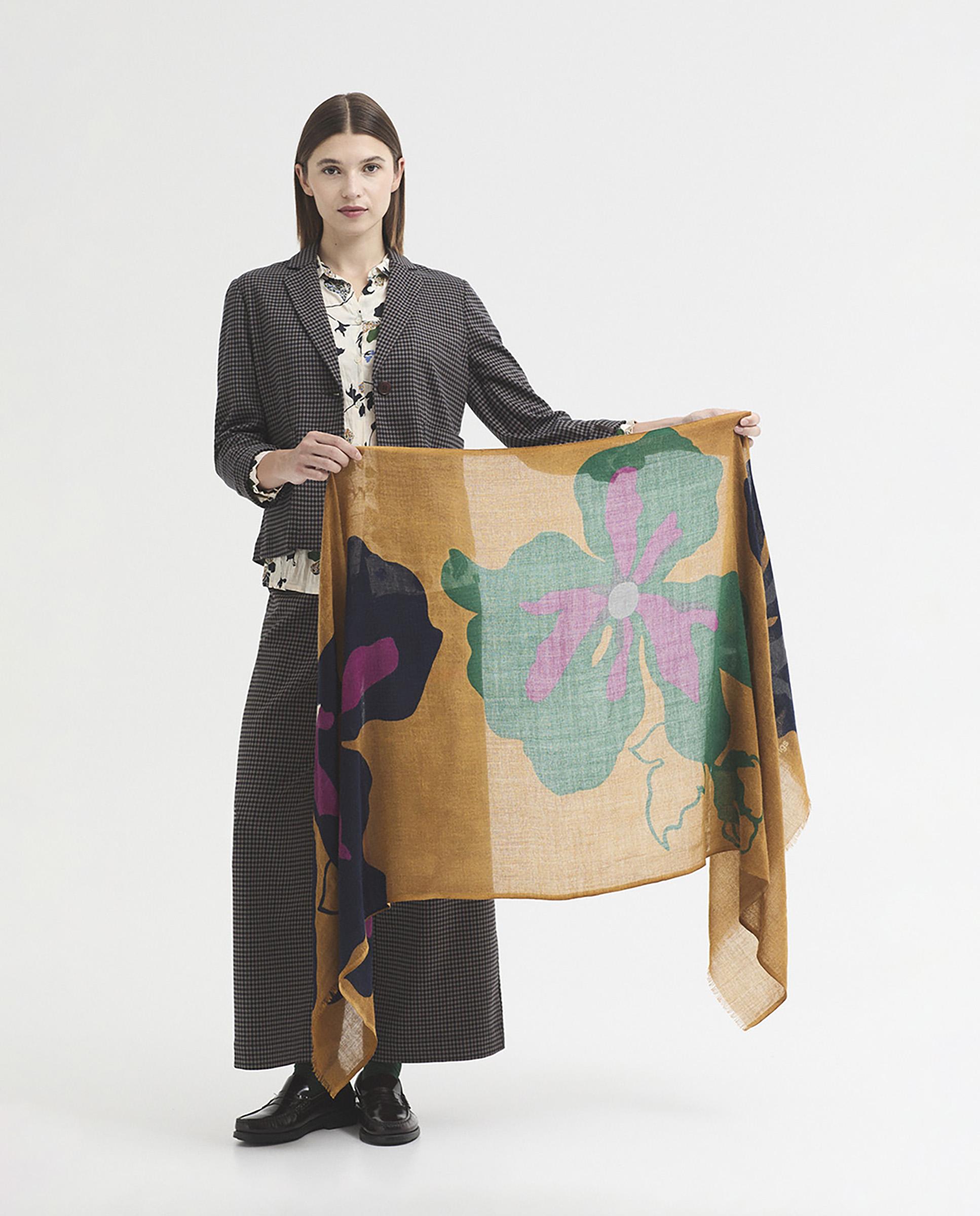 Fular de mujer 100% lana con estampado de flores llamativas - Nice Things - Naranja Naranja-2