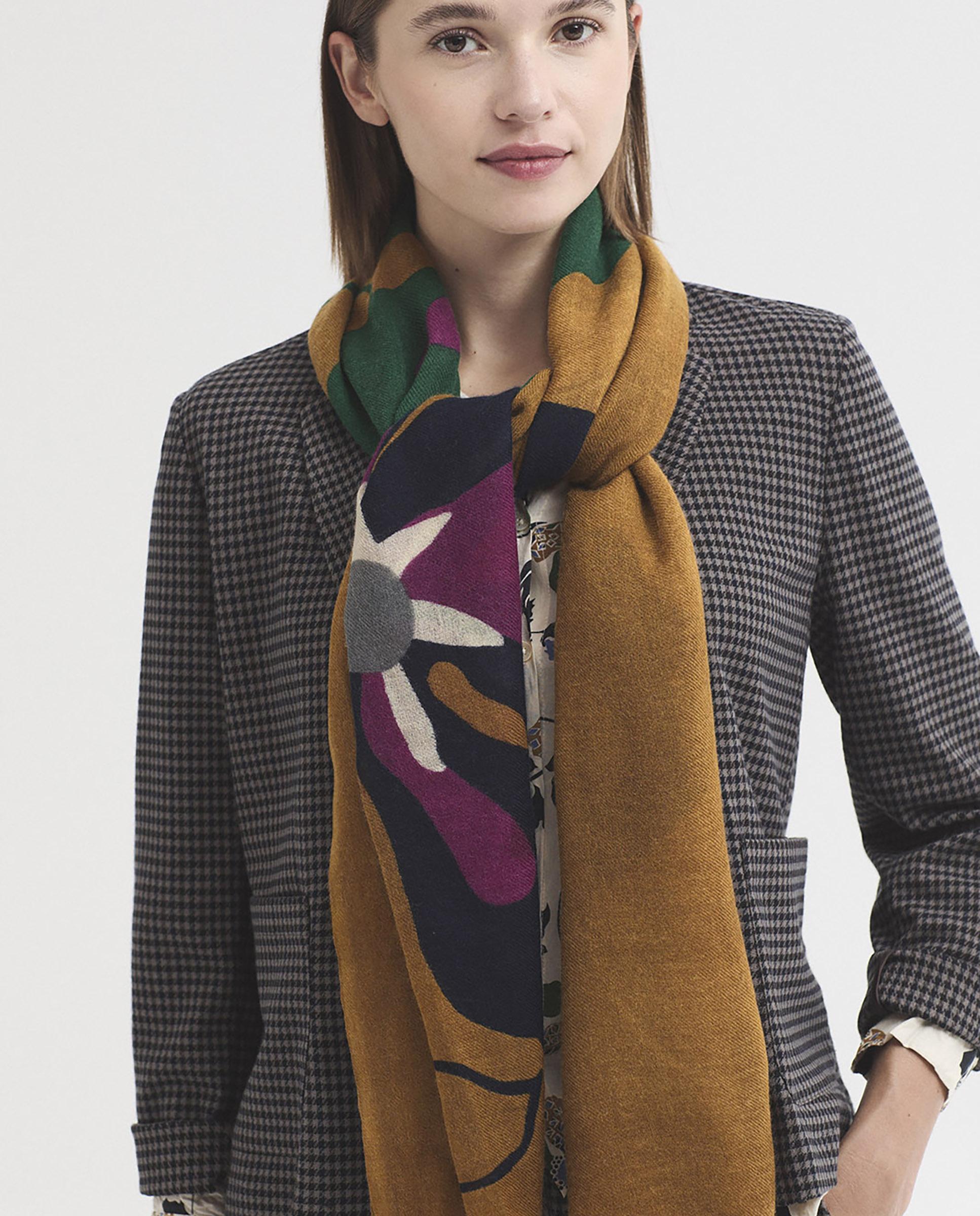 Fular de mujer 100% lana con estampado de flores llamativas - Nice Things - Naranja Naranja-4