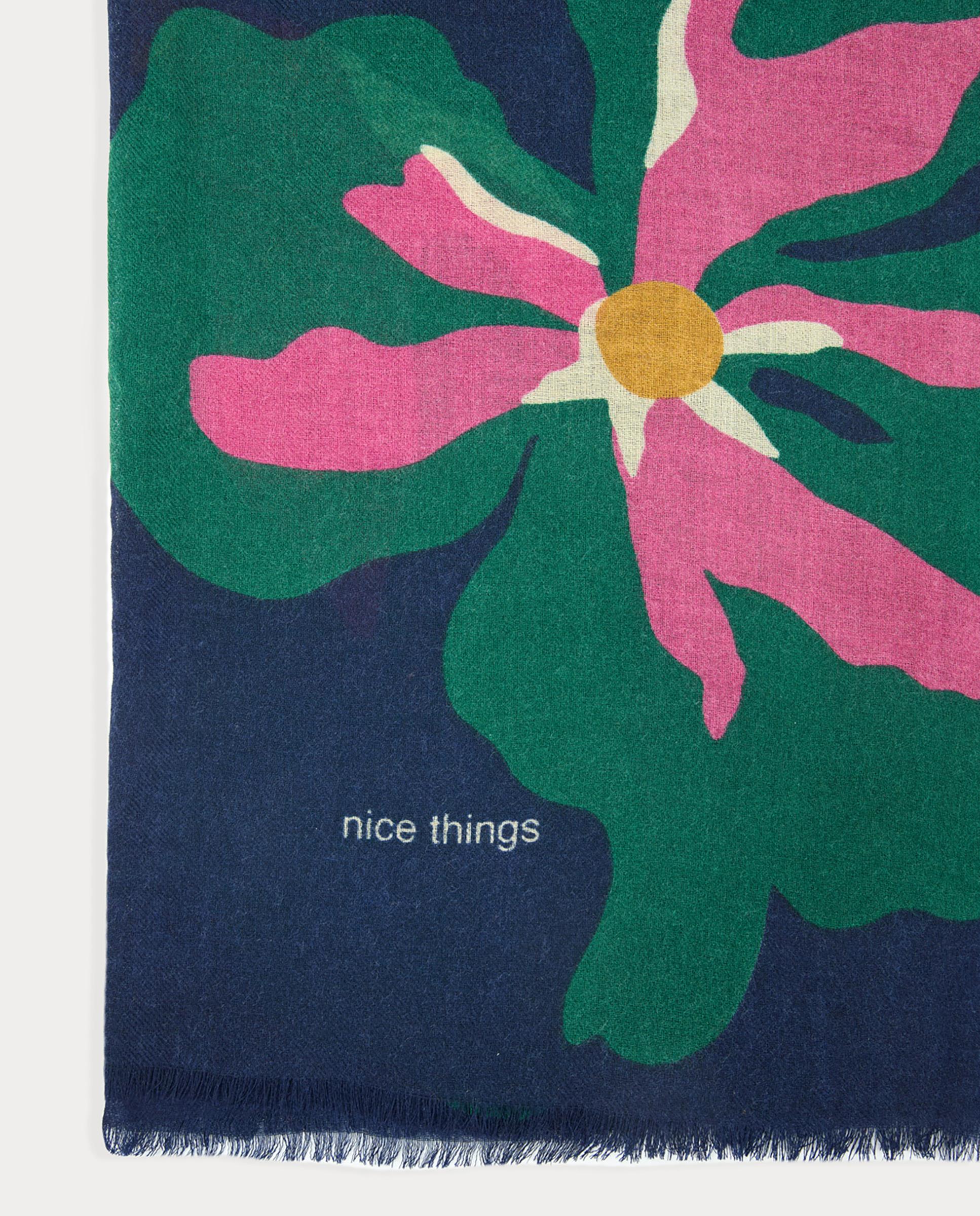 Fular de mujer 100% lana con estampado de flores llamativas - Nice Things - Azul marino Azul marino-6