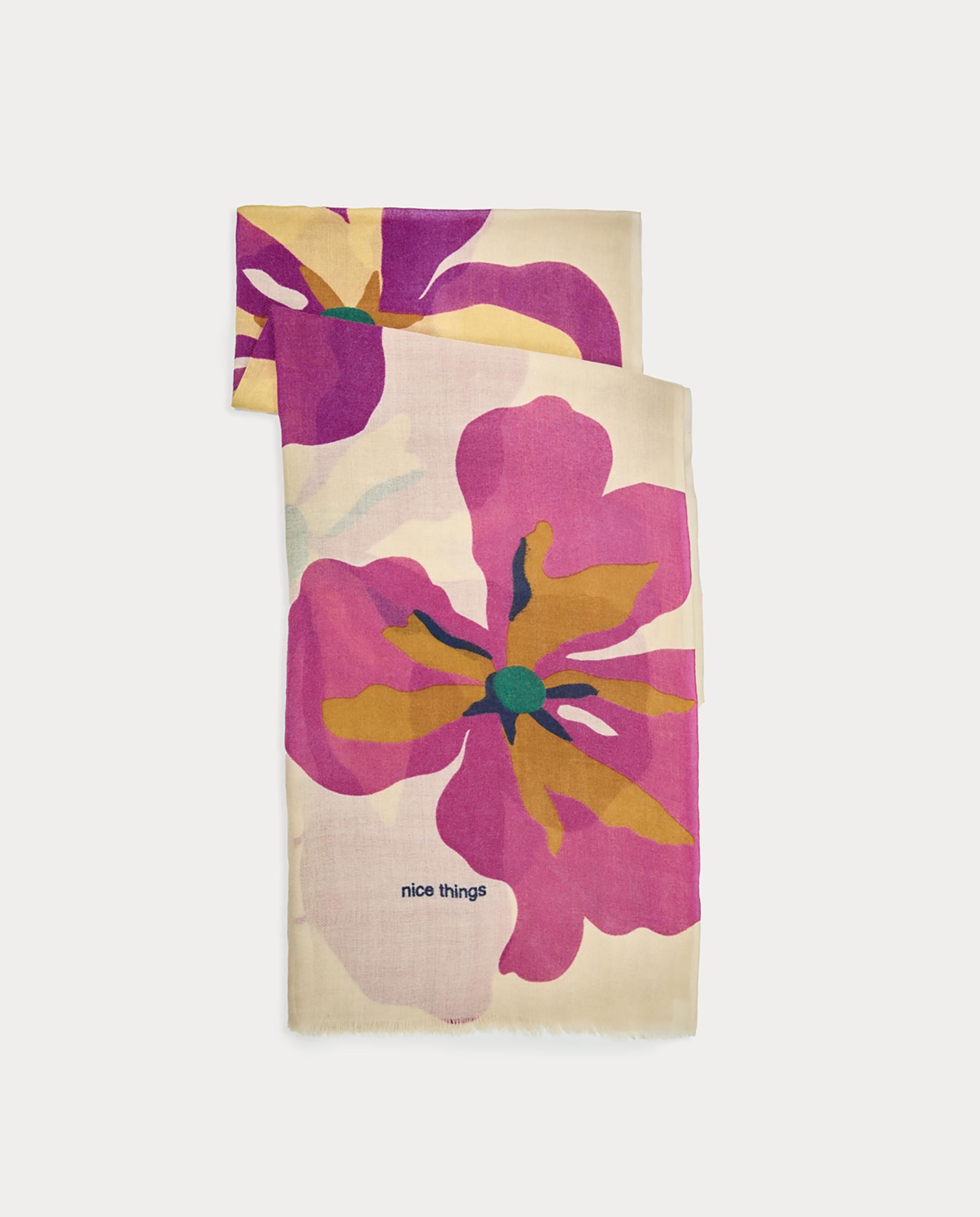 Imagen 1 de Fular de mujer 100% lana con estampado de flores Crudo