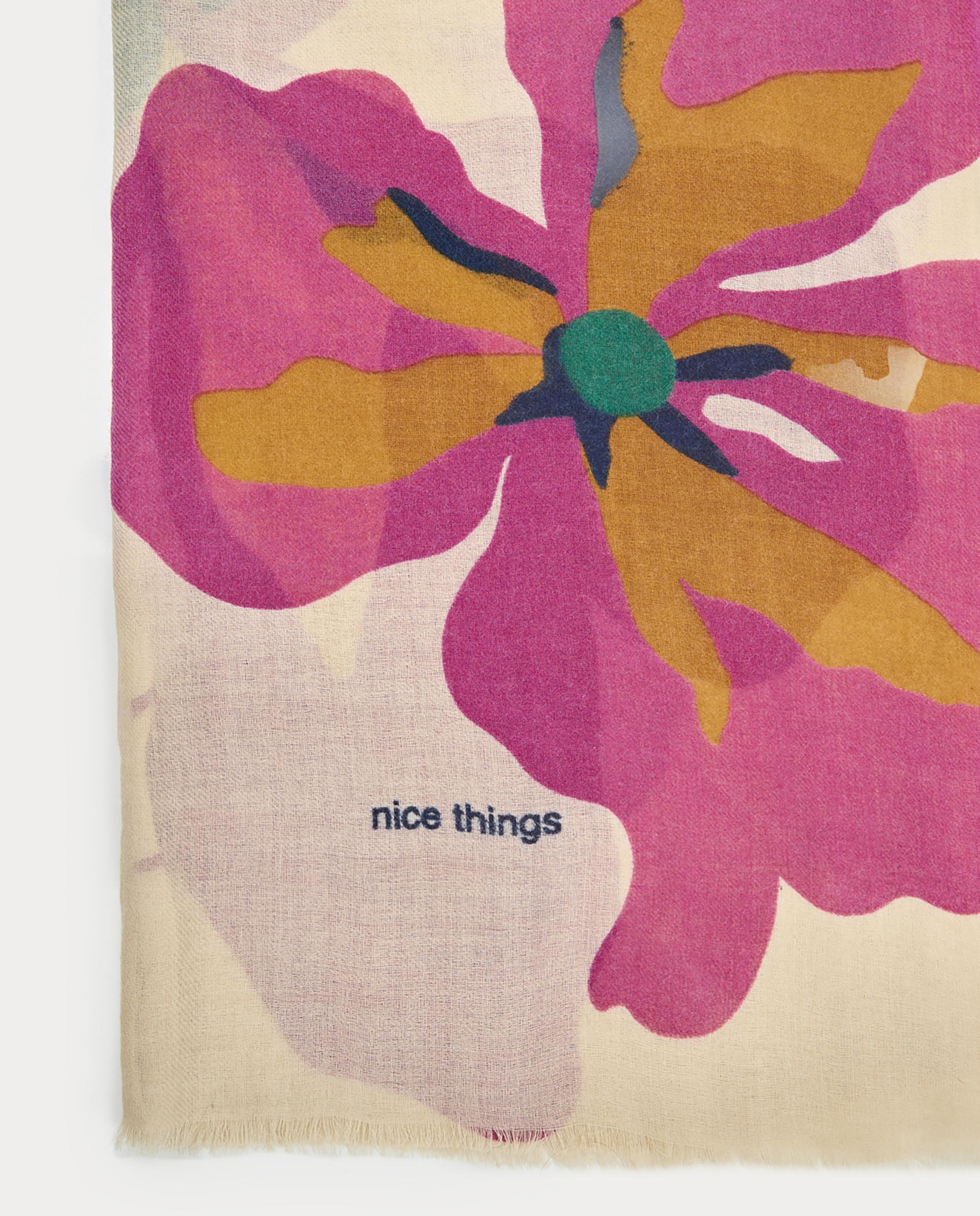 Imagen 3 de Fular de mujer 100% lana con estampado de flores - Nice Things - Crudo Crudo