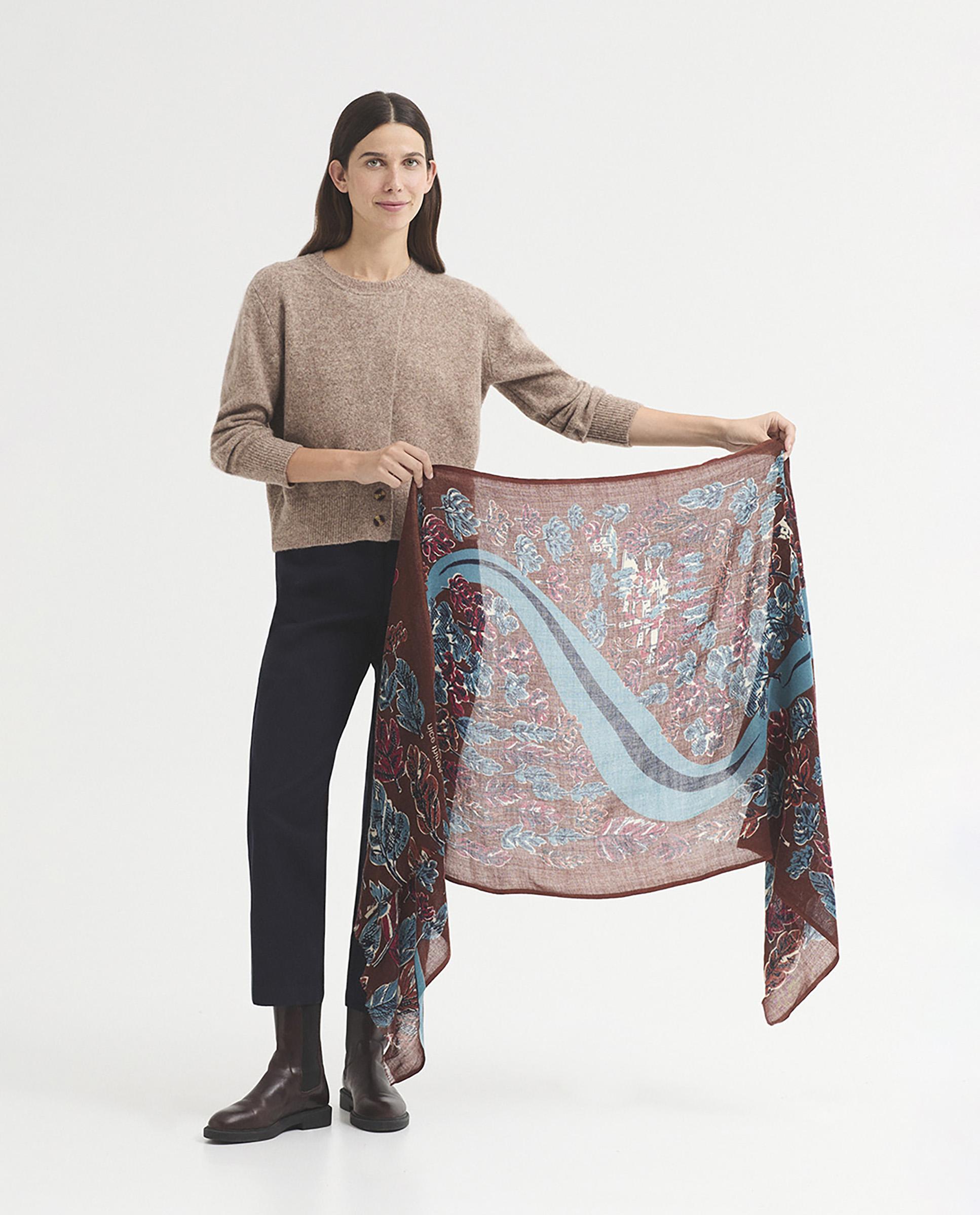 Fular de mujer 100% lana con estampados - Nice Things - Marrón Marrón-2
