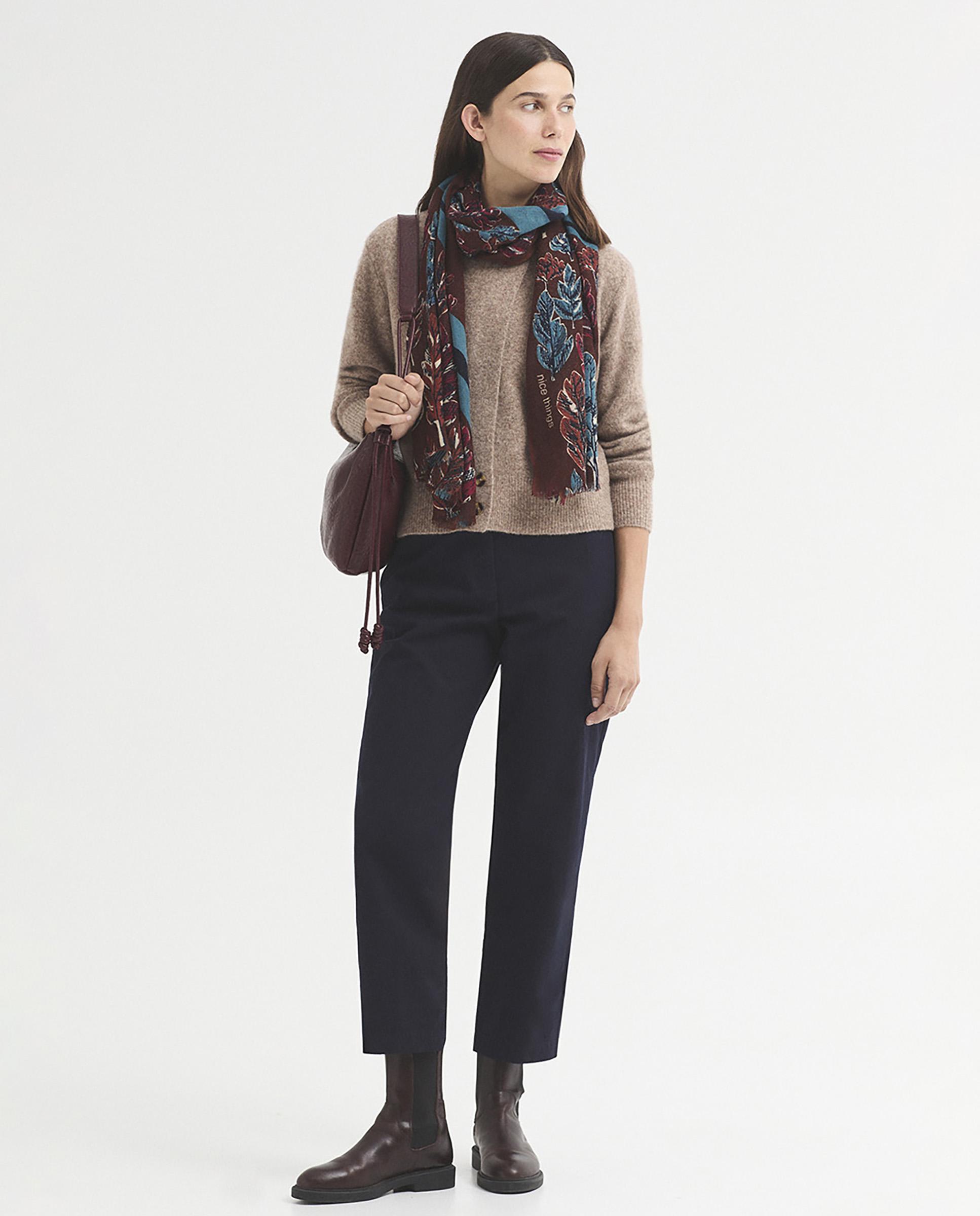 Fular de mujer 100% lana con estampados - Nice Things - Marrón Marrón-3