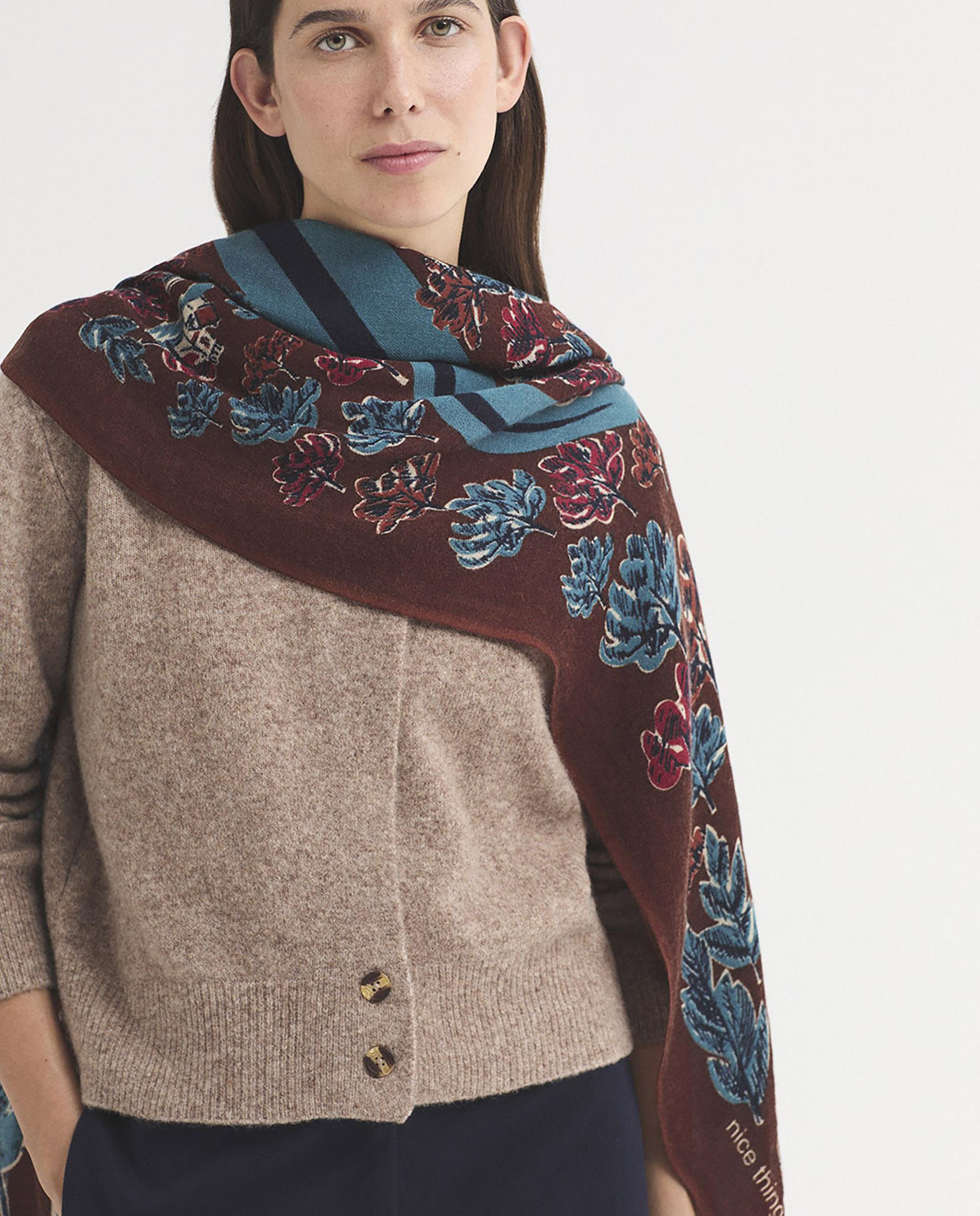 Fular de mujer 100% lana con estampados - Nice Things - Marrón Marrón-4