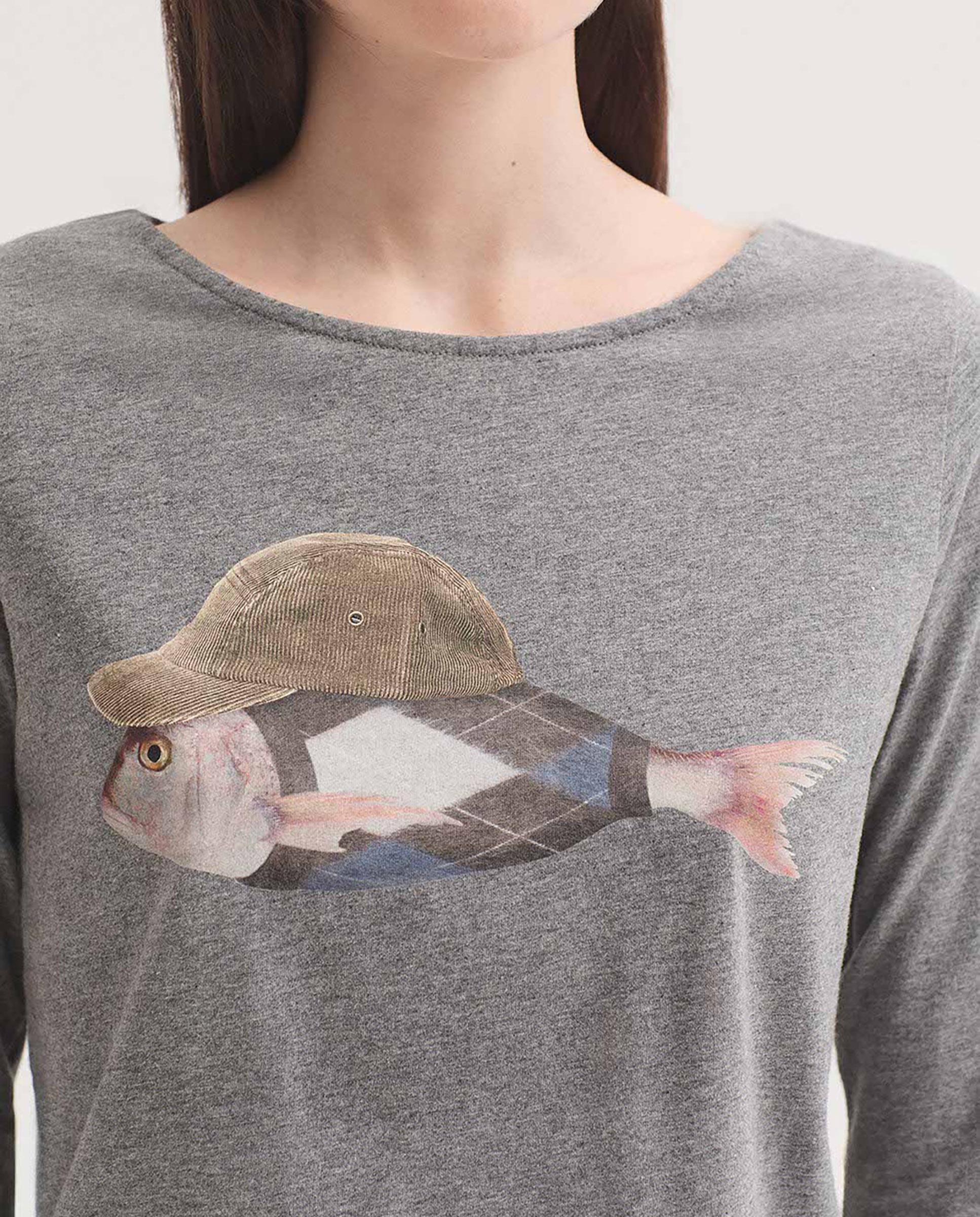 Camiseta de mujer 100% algodón con cuello barco - Nice Things - Gris Gris-3