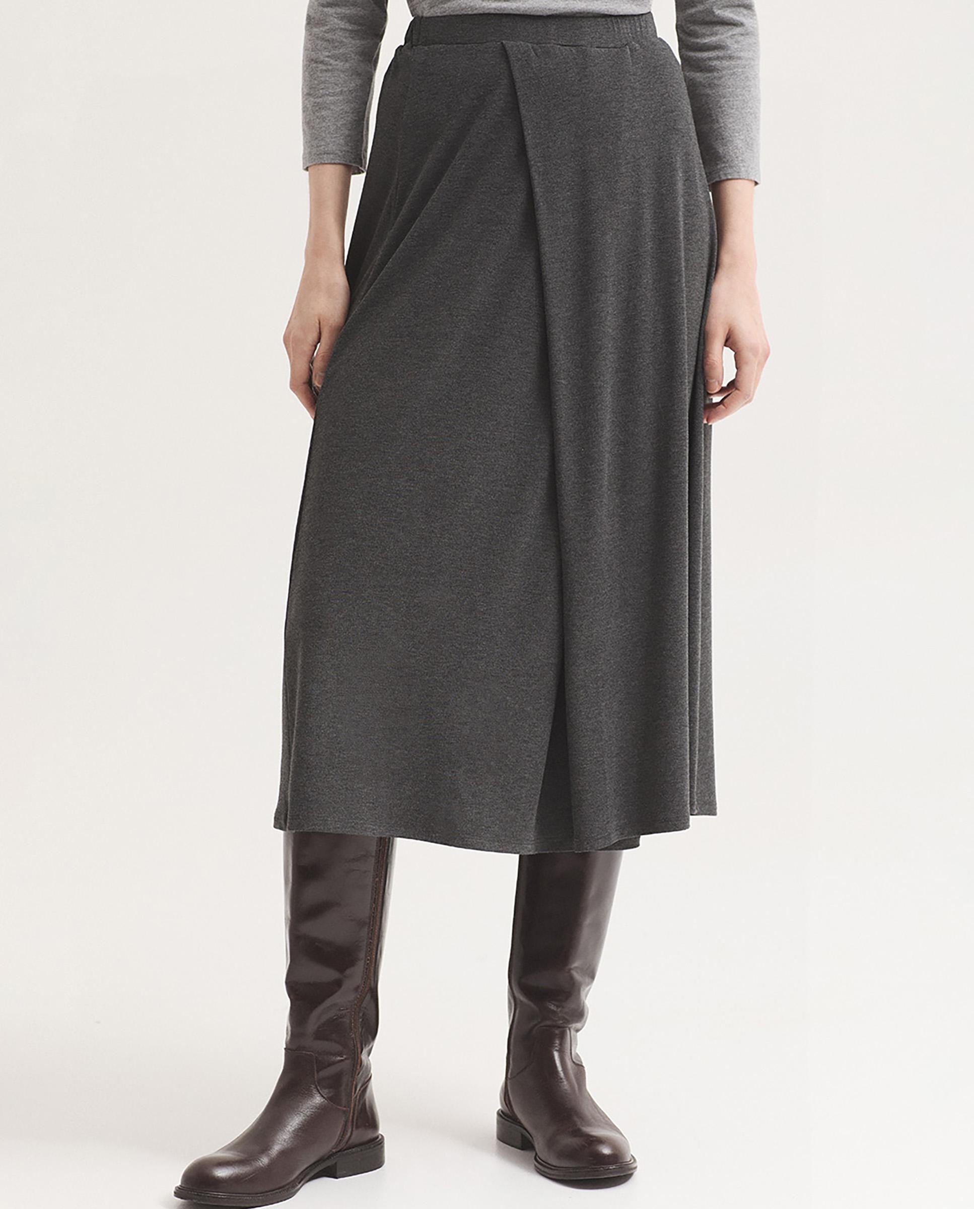 Falda larga con cinturilla de goma y detalle de pliegue - Nice Things - Gris Gris-1
