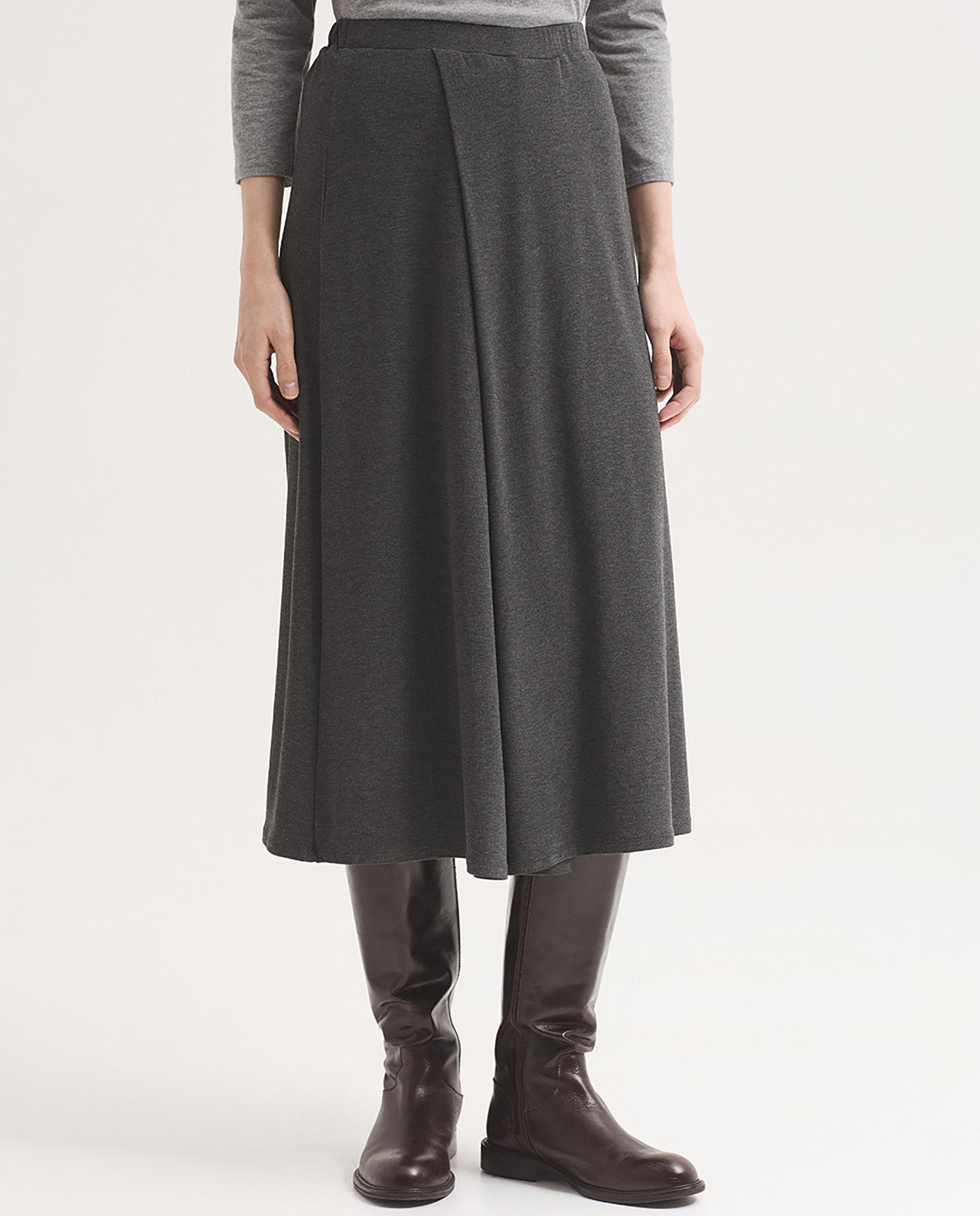 Falda larga con cinturilla de goma y detalle de pliegue - Nice Things - Gris Gris-4