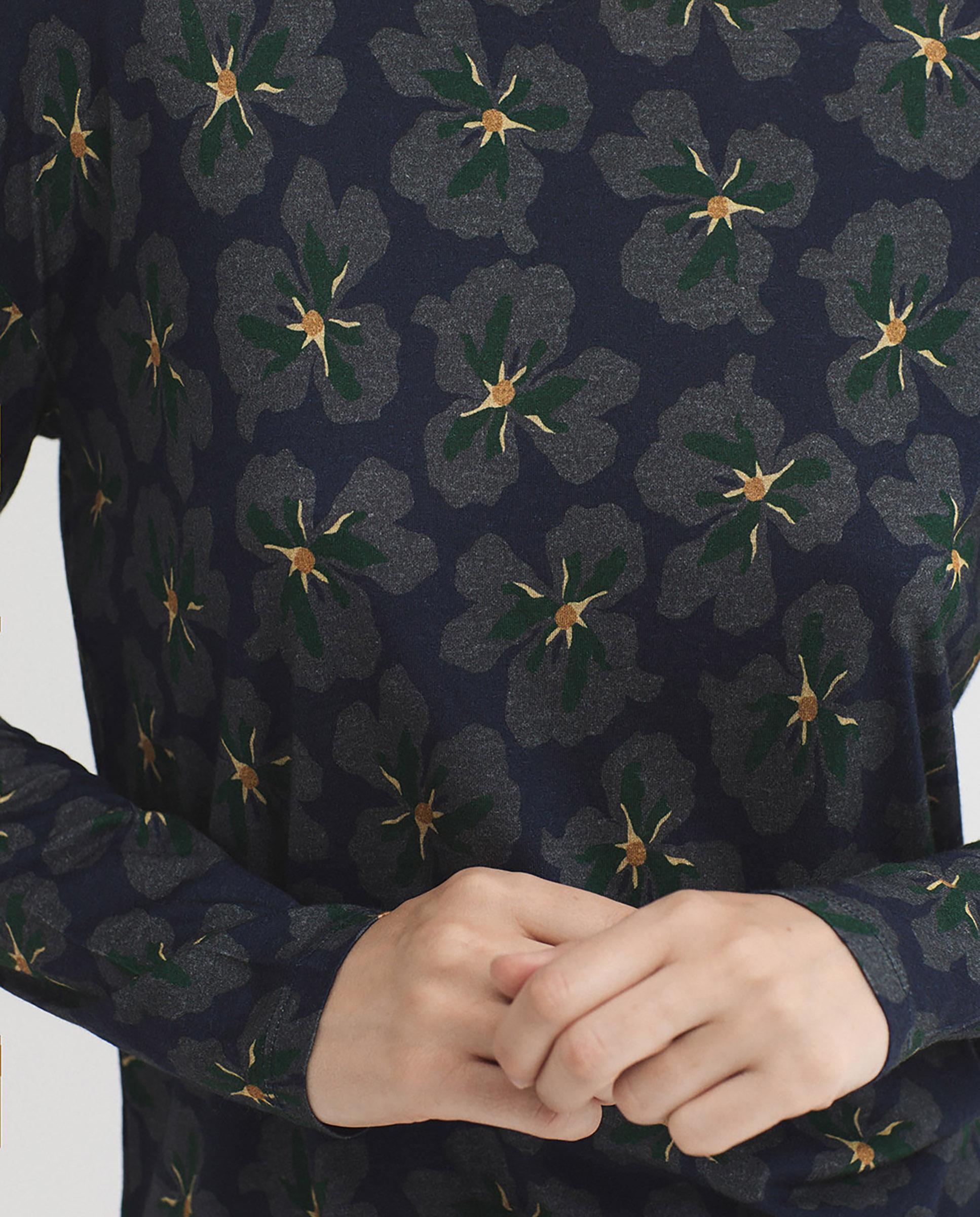 Camiseta de mujer con estampado de flores y cuello redondo - Nice Things - Azul marino Azul marino-3