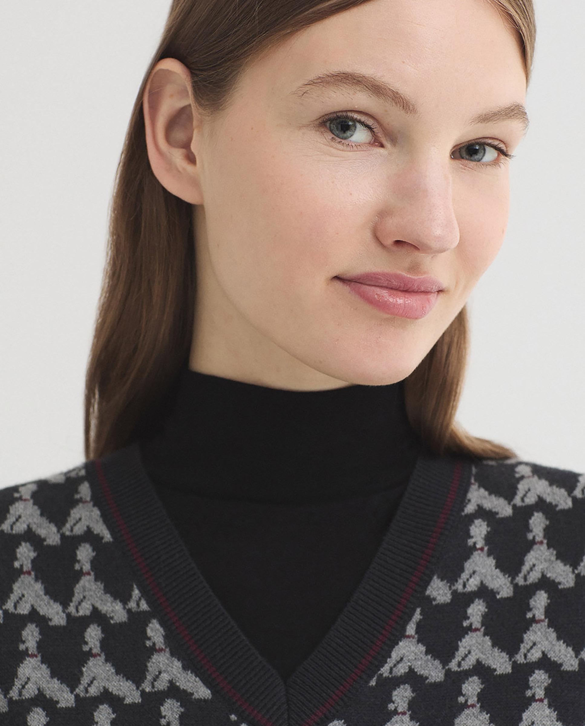 Chaleco de mujer con jacquard y cuello de pico - Nice Things - Gris Gris-2