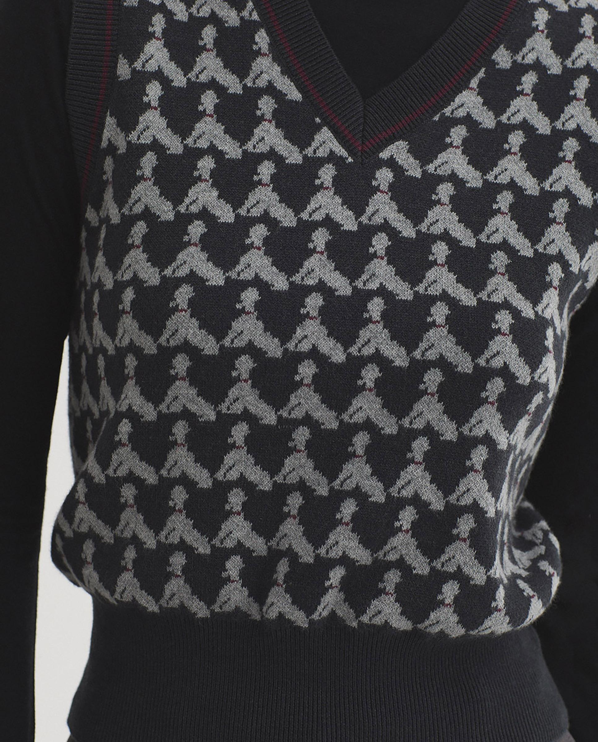 Chaleco de mujer con jacquard y cuello de pico - Nice Things - Gris Gris-3