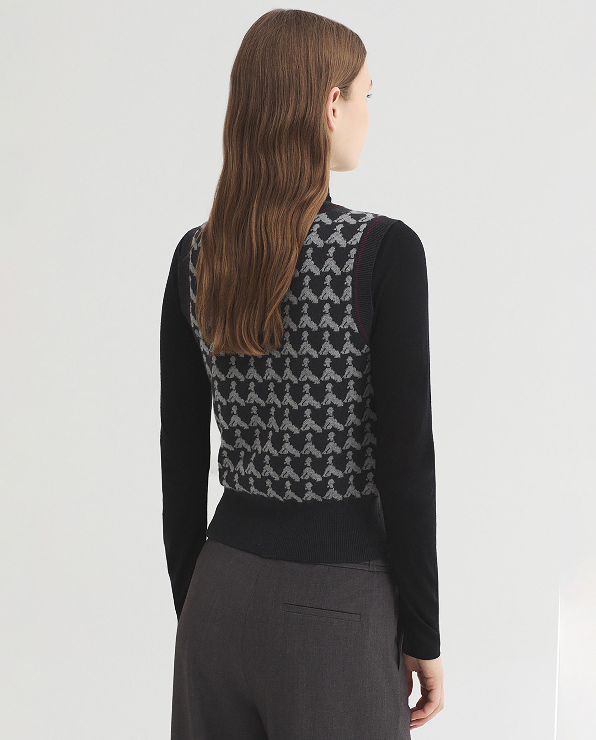Chaleco de mujer con jacquard y cuello de pico - Nice Things - Gris Gris-4