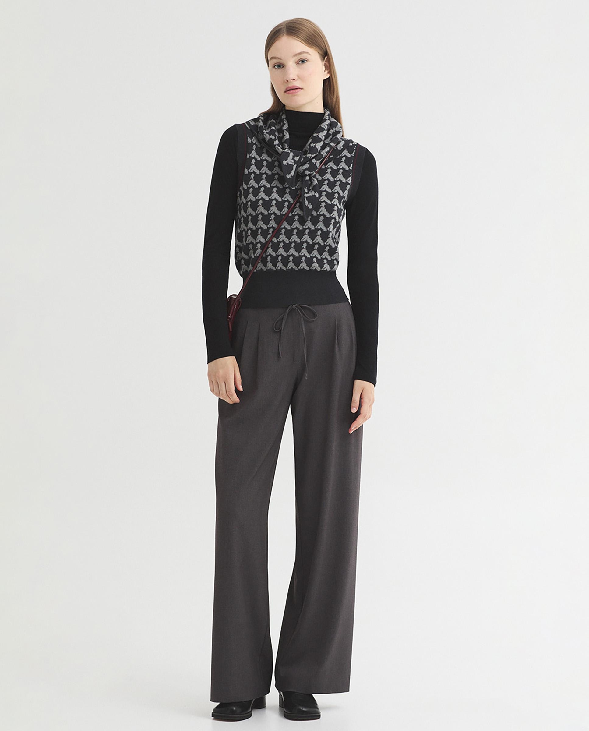 Chaleco de mujer con jacquard y cuello de pico - Nice Things - Gris Gris-5