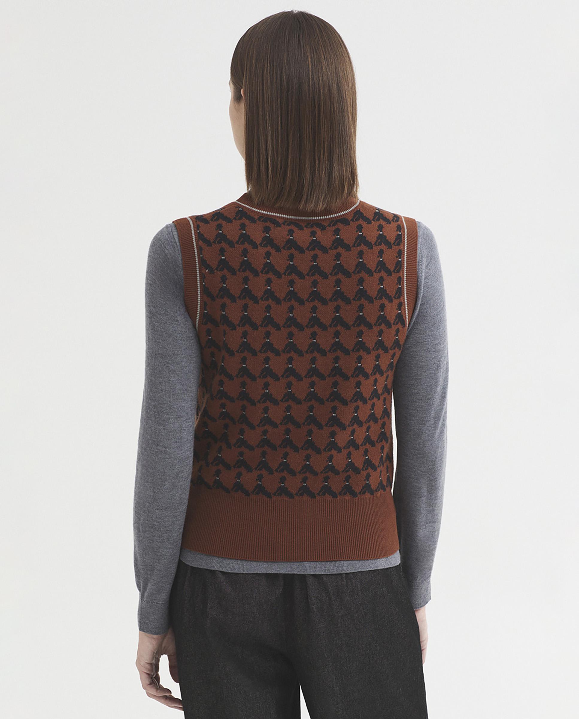 Chaleco de mujer con jacquard y escote de pico - Nice Things - Marrón Marrón-5