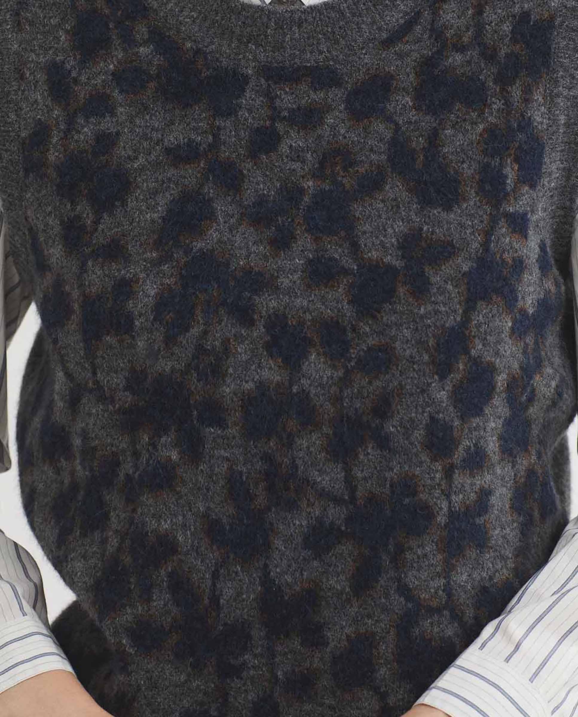 Chaleco de mujer con jacquard de flores y cuello redondo - Nice Things - Gris Gris-3