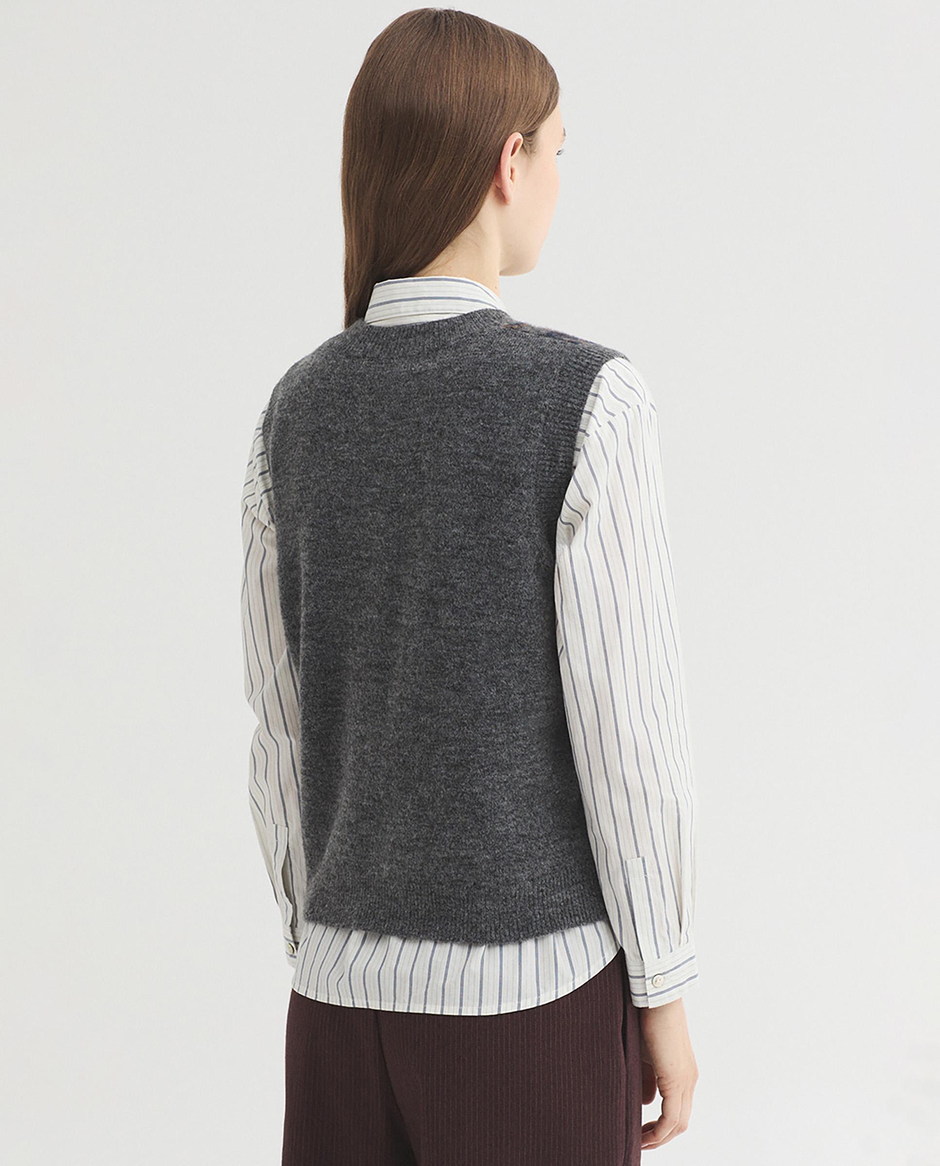 Chaleco de mujer con jacquard de flores y cuello redondo - Nice Things - Gris Gris-4