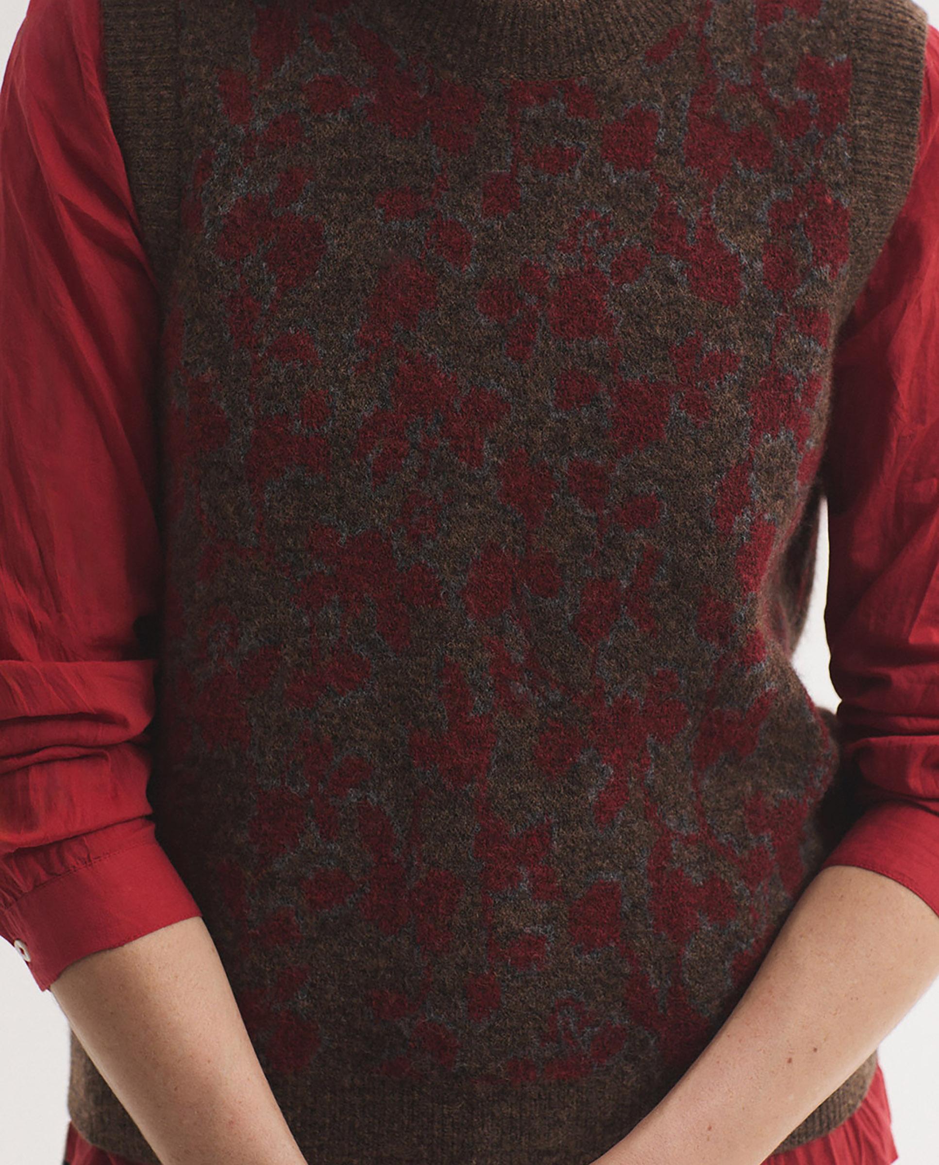 Chaleco de mujer con jacquard de flores y cuello redondo - Nice Things - Marrón Marrón-3