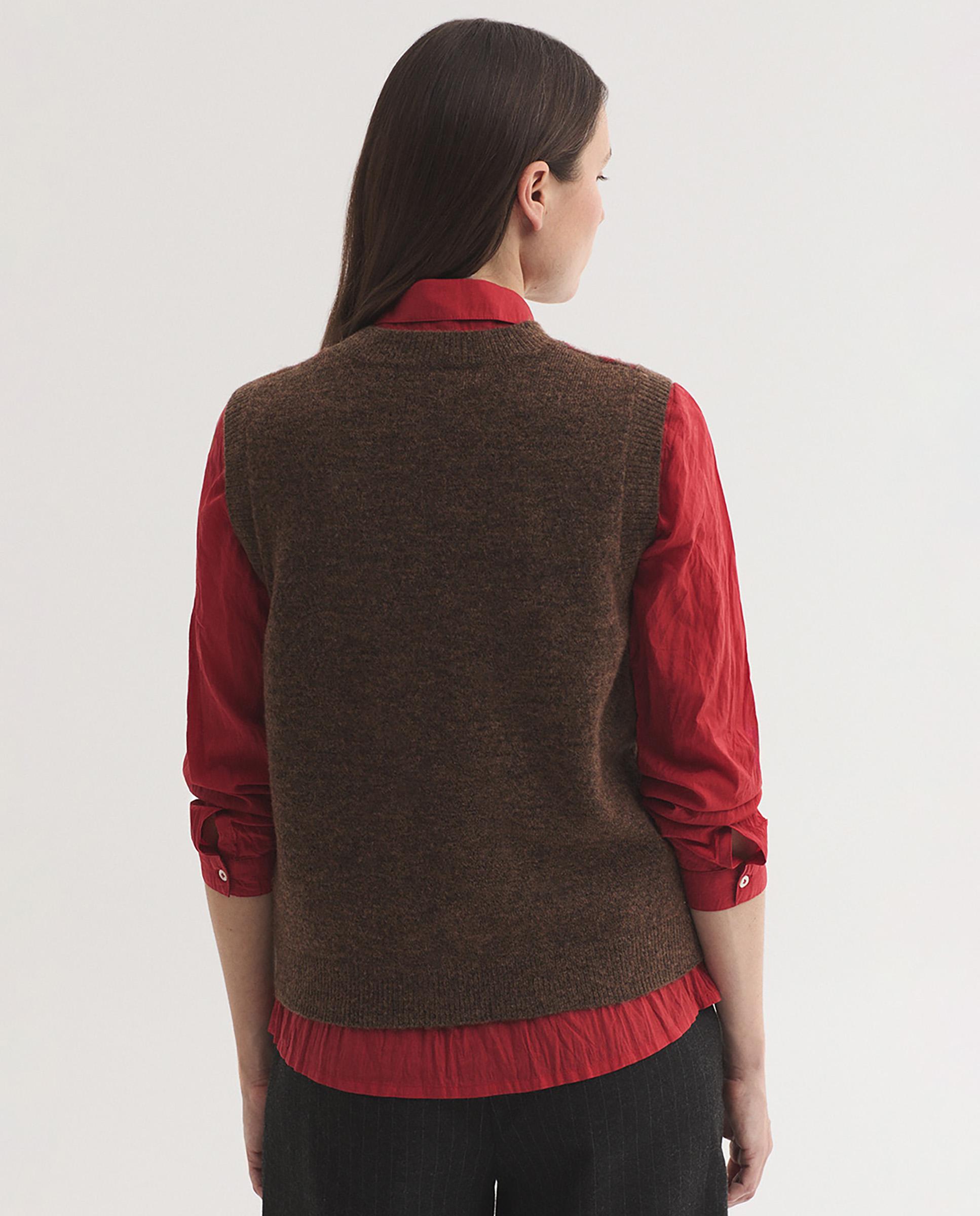 Chaleco de mujer con jacquard de flores y cuello redondo - Nice Things - Marrón Marrón-4