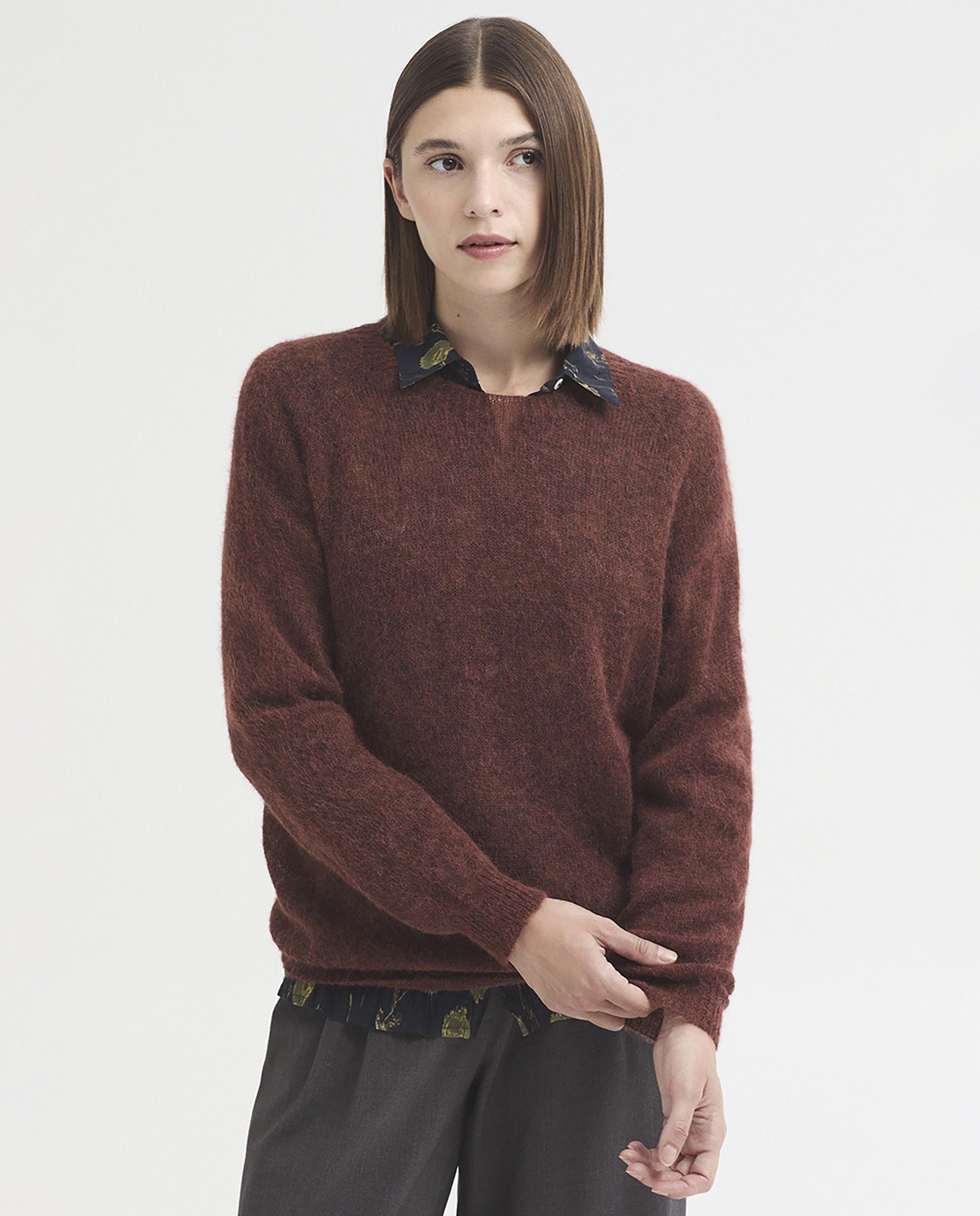 Jersey de mujer fino con cuello redondo - Nice Things - Marrón Marrón-1