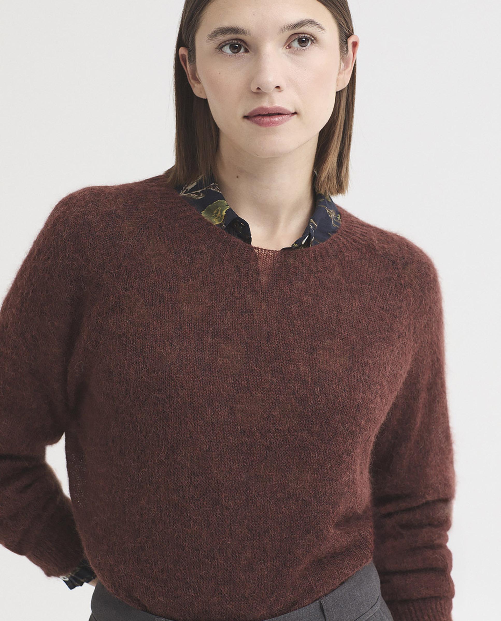 Jersey de mujer fino con cuello redondo - Nice Things - Marrón Marrón-2