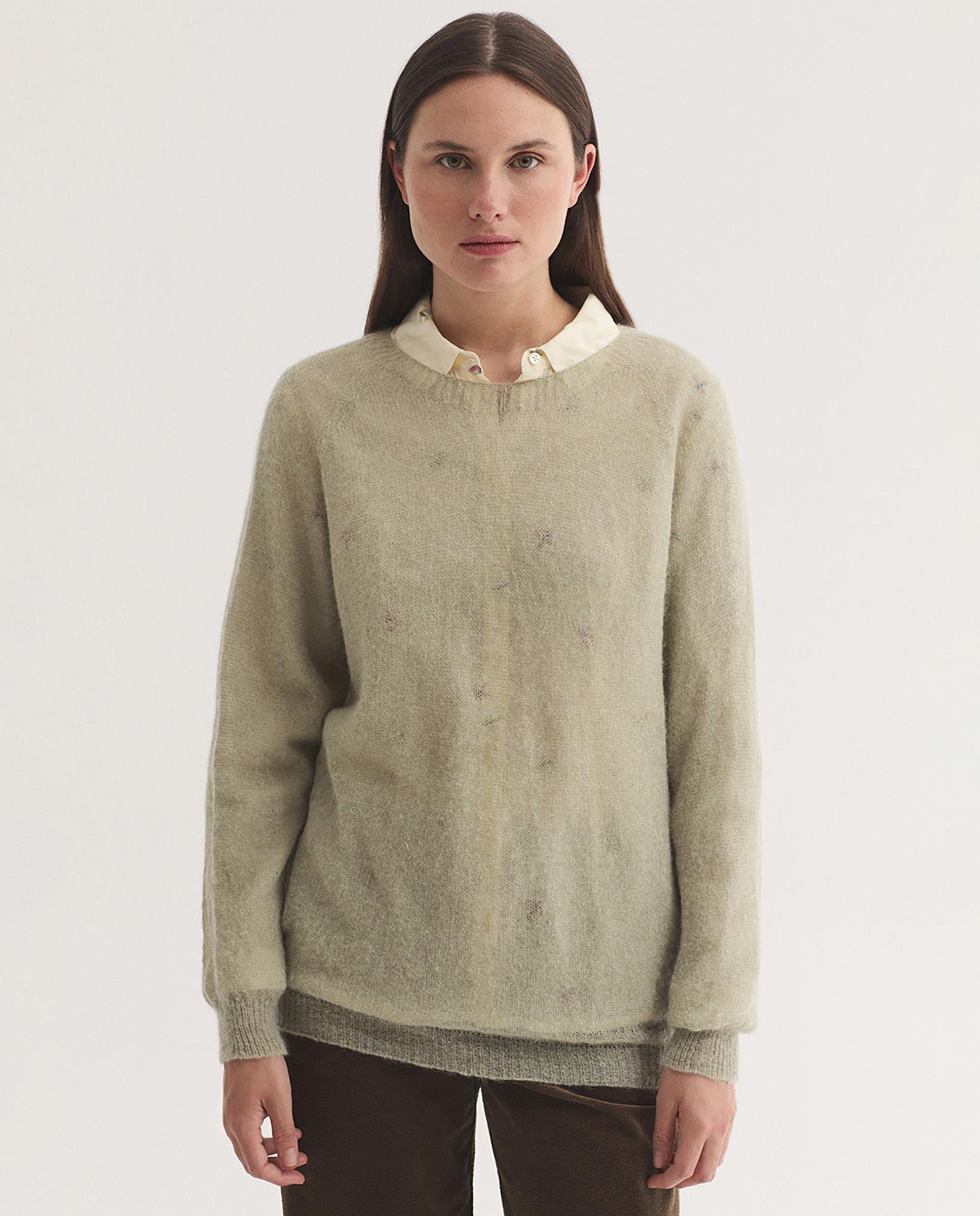 Jersey de mujer fino con cuello redondo - Nice Things - Verde claro Verde claro-1