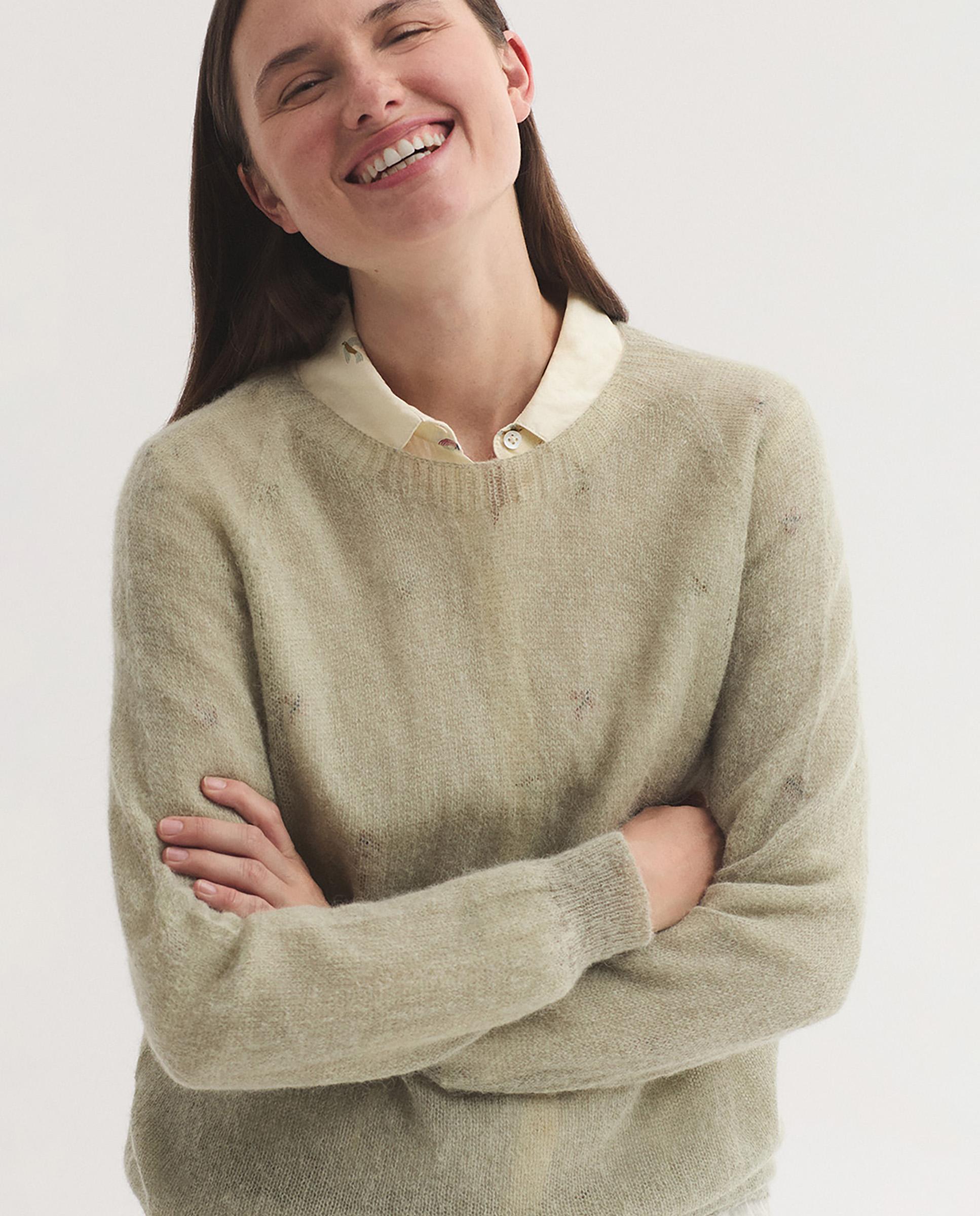 Jersey de mujer fino con cuello redondo - Nice Things - Verde claro Verde claro-5