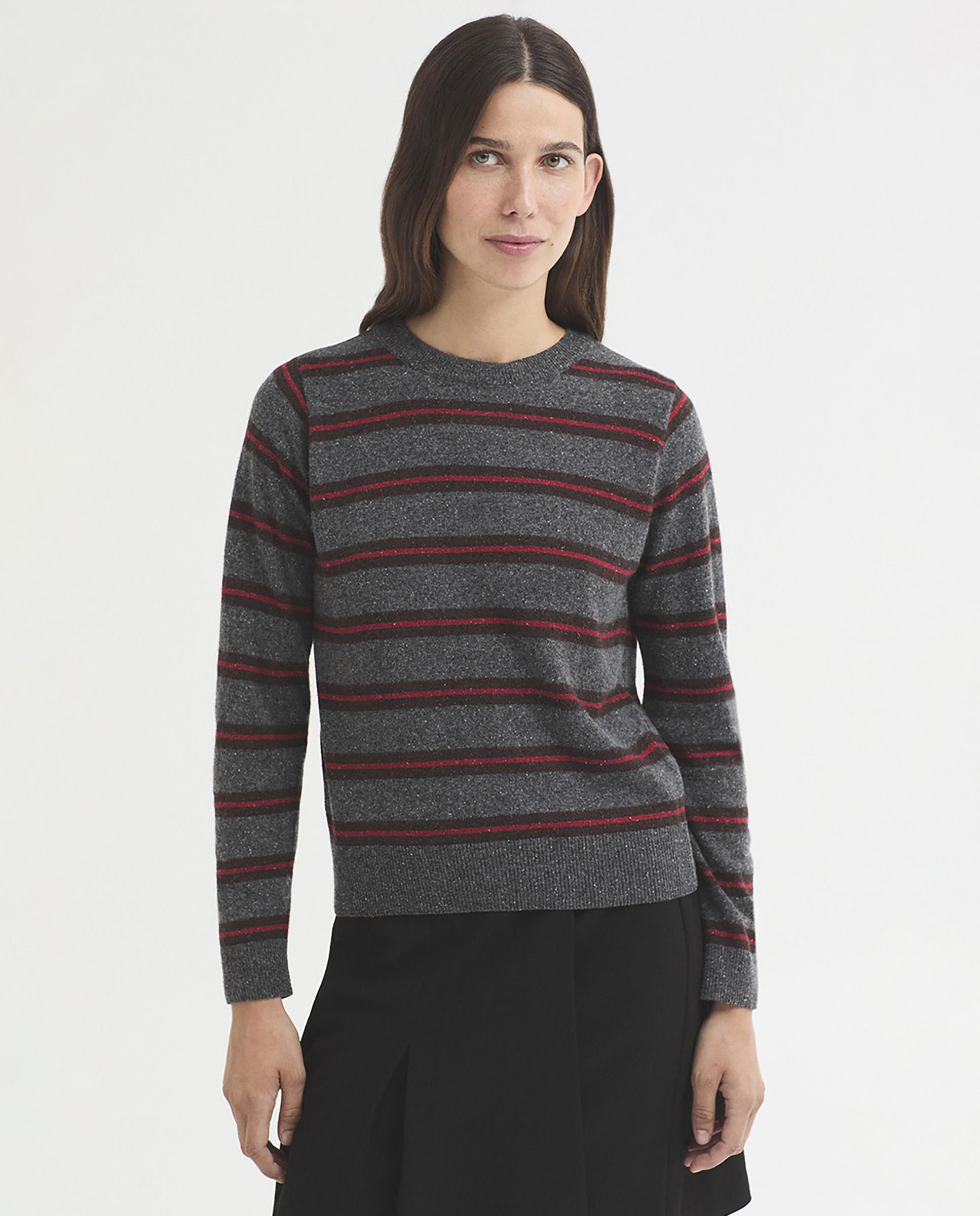 Jersey de mujer con rayas y cuello redondo - Nice Things - Gris Gris-1
