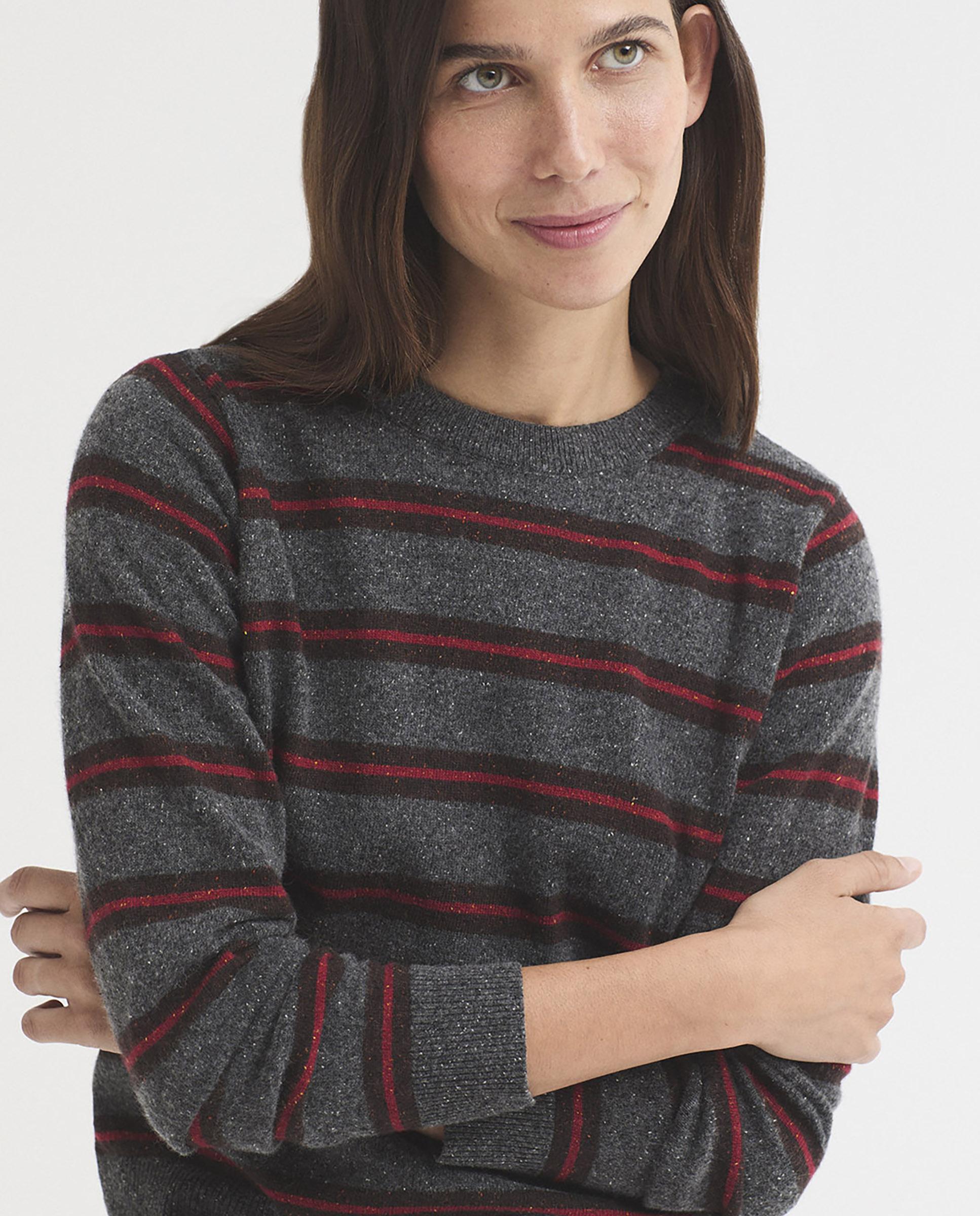 Jersey de mujer con rayas y cuello redondo - Nice Things - Gris Gris-2