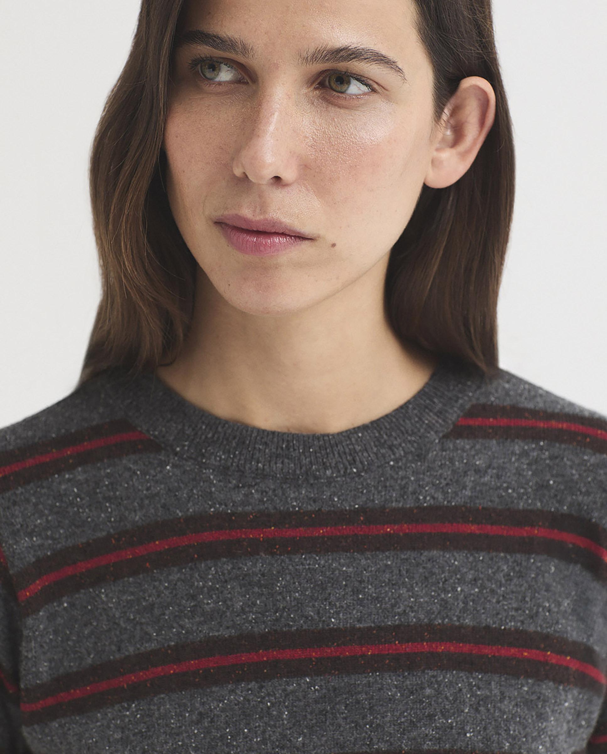 Jersey de mujer con rayas y cuello redondo - Nice Things - Gris Gris-3