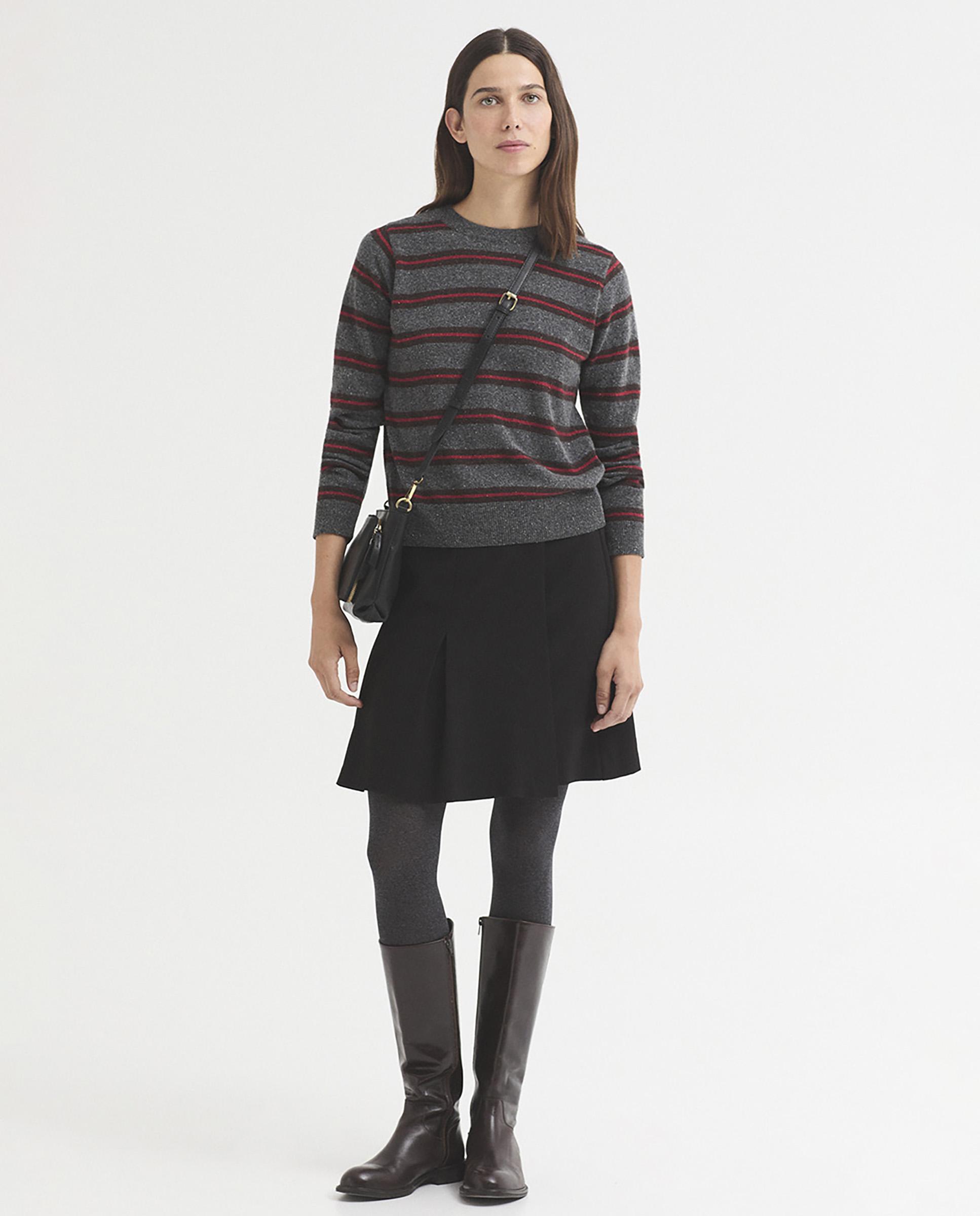 Jersey de mujer con rayas y cuello redondo - Nice Things - Gris Gris-6