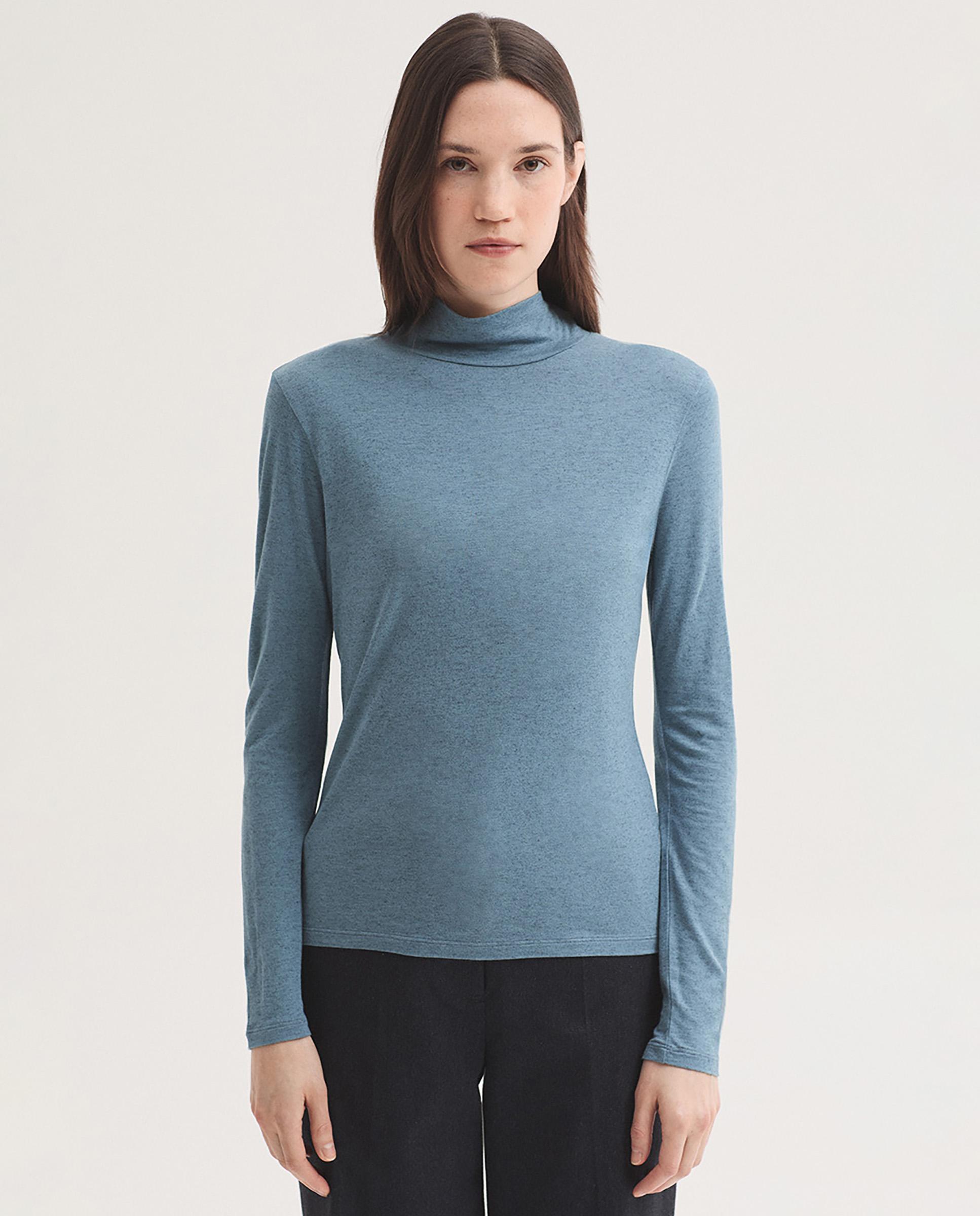 Camiseta de mujer con cuello alto y manga larga - Nice Things - Azul Azul-1
