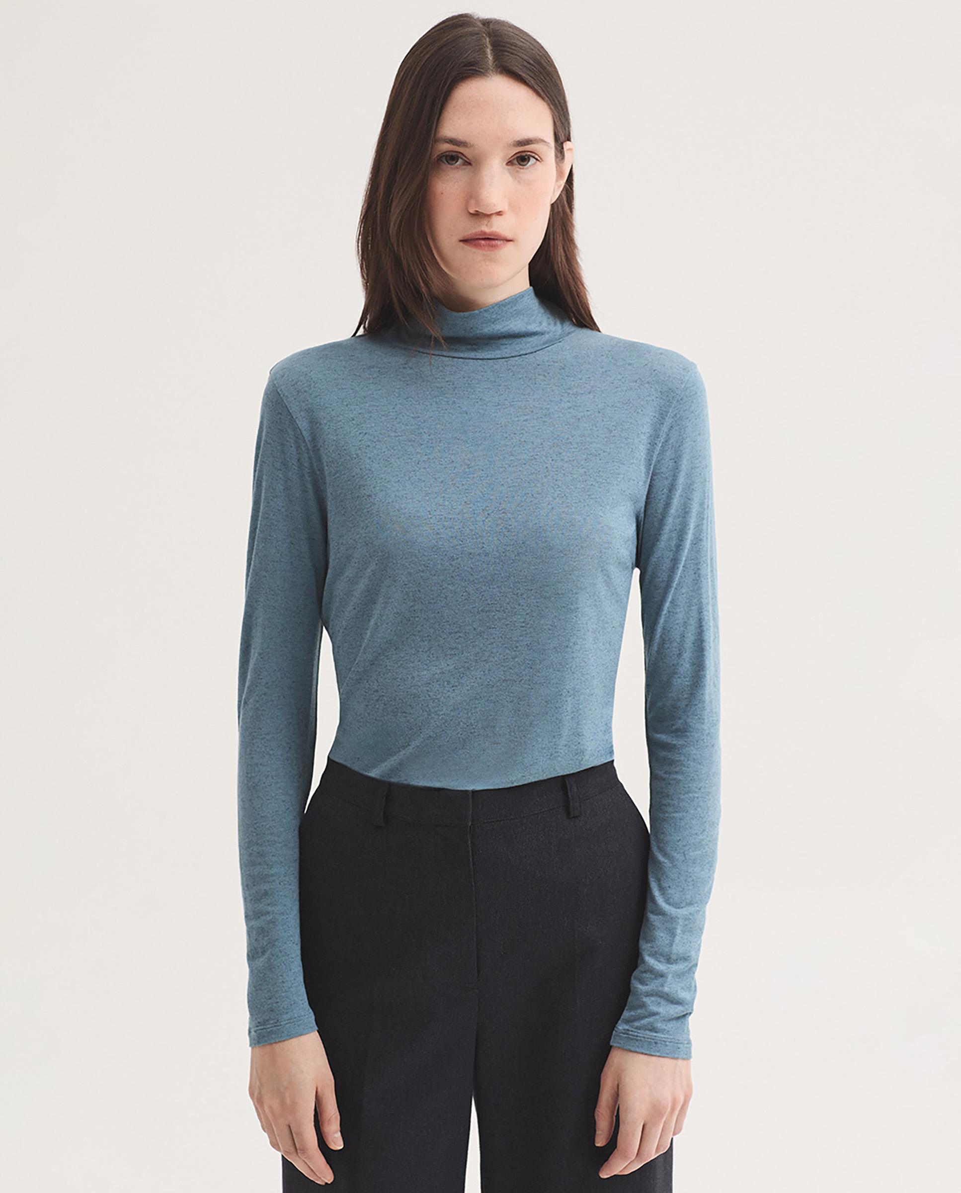 Camiseta de mujer con cuello alto y manga larga - Nice Things - Azul Azul-5
