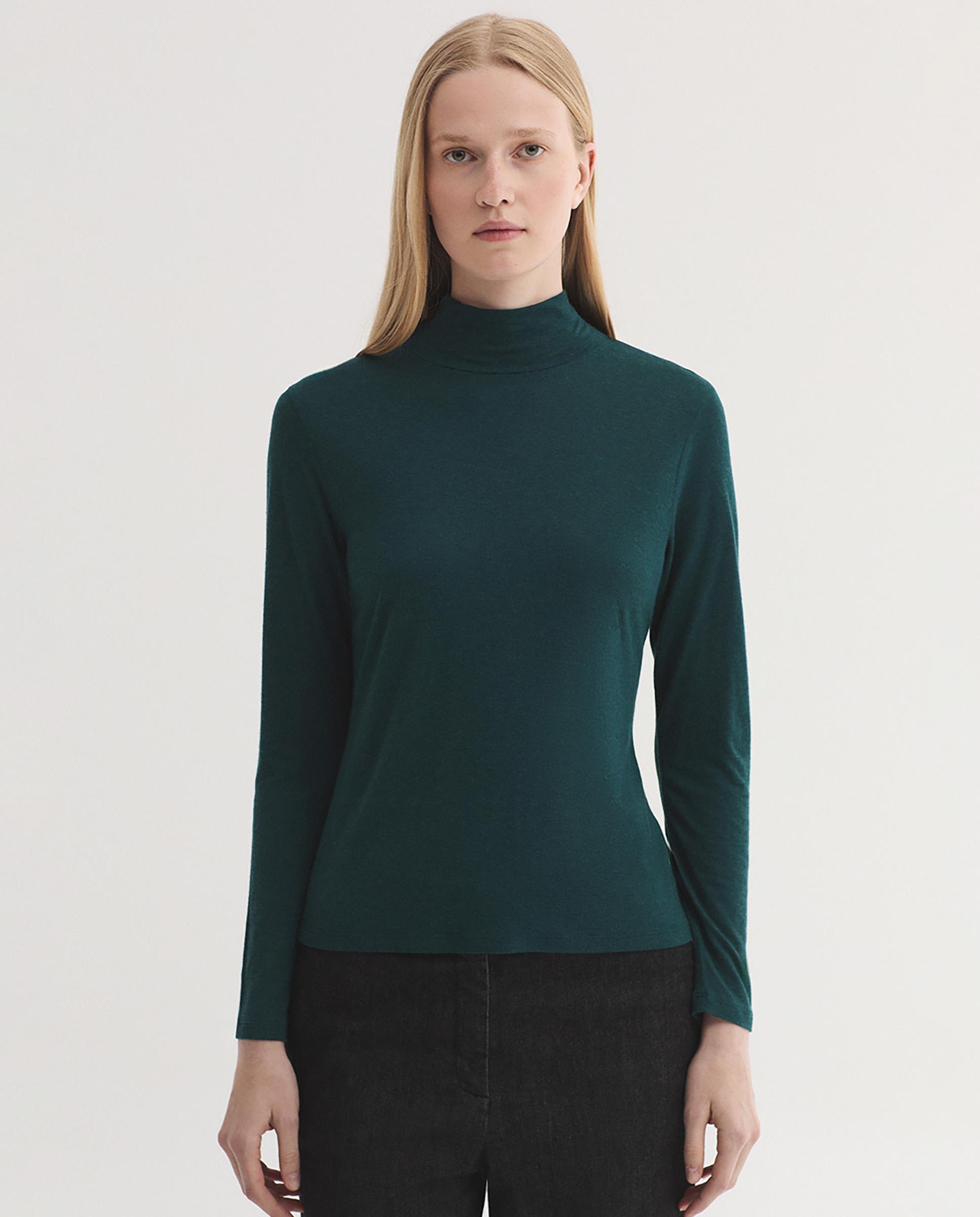 Camiseta de mujer con cuello alto y manga larga - Nice Things - Verde Verde-1
