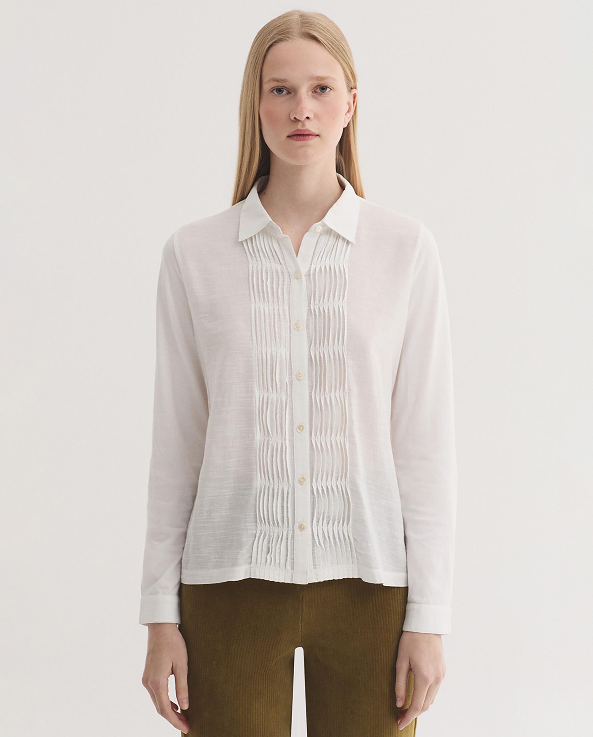 Camisa de mujer 100% algodón con pliegues - Nice Things - Blanco Blanco-1