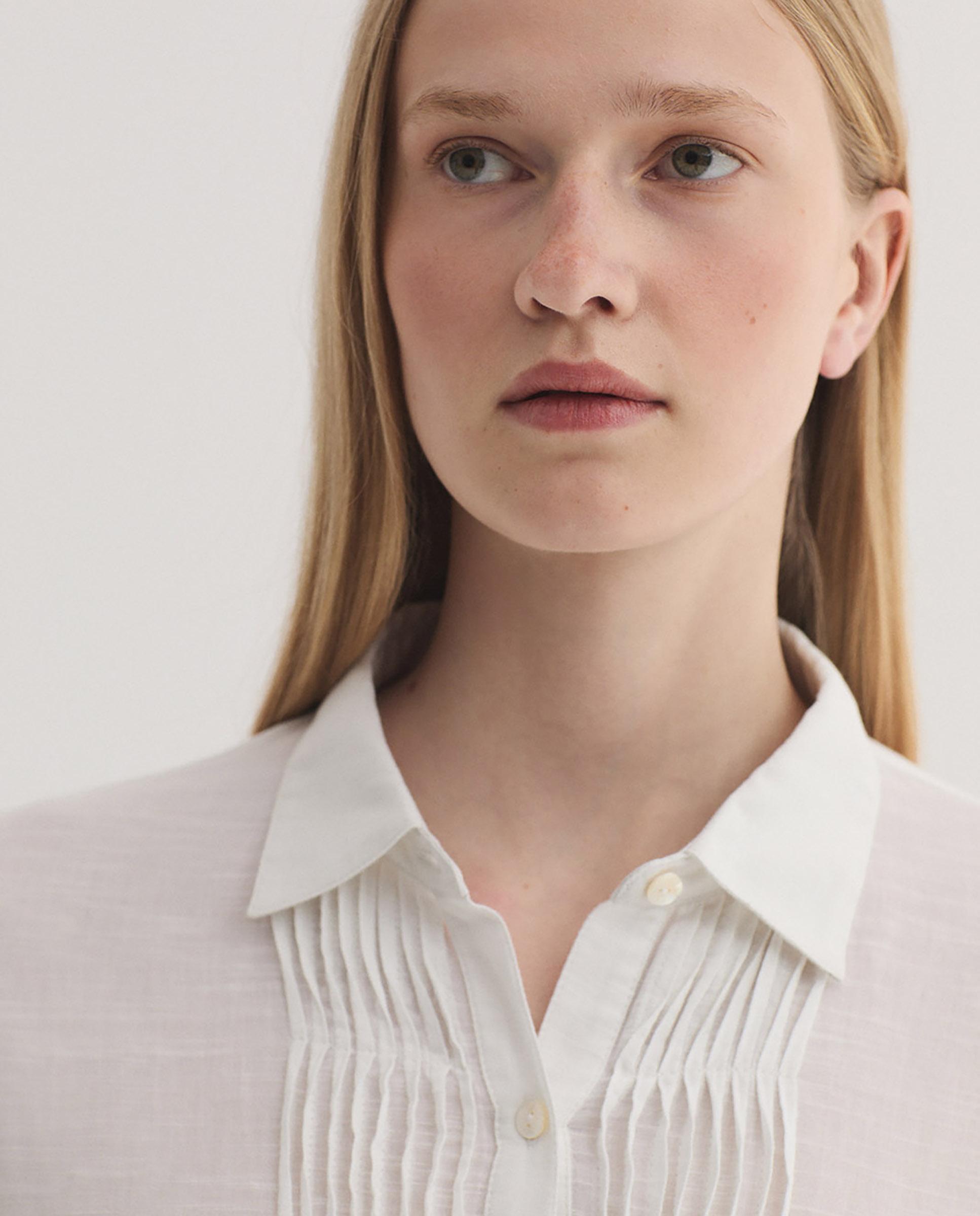 Camisa de mujer 100% algodón con pliegues - Nice Things - Blanco Blanco-2