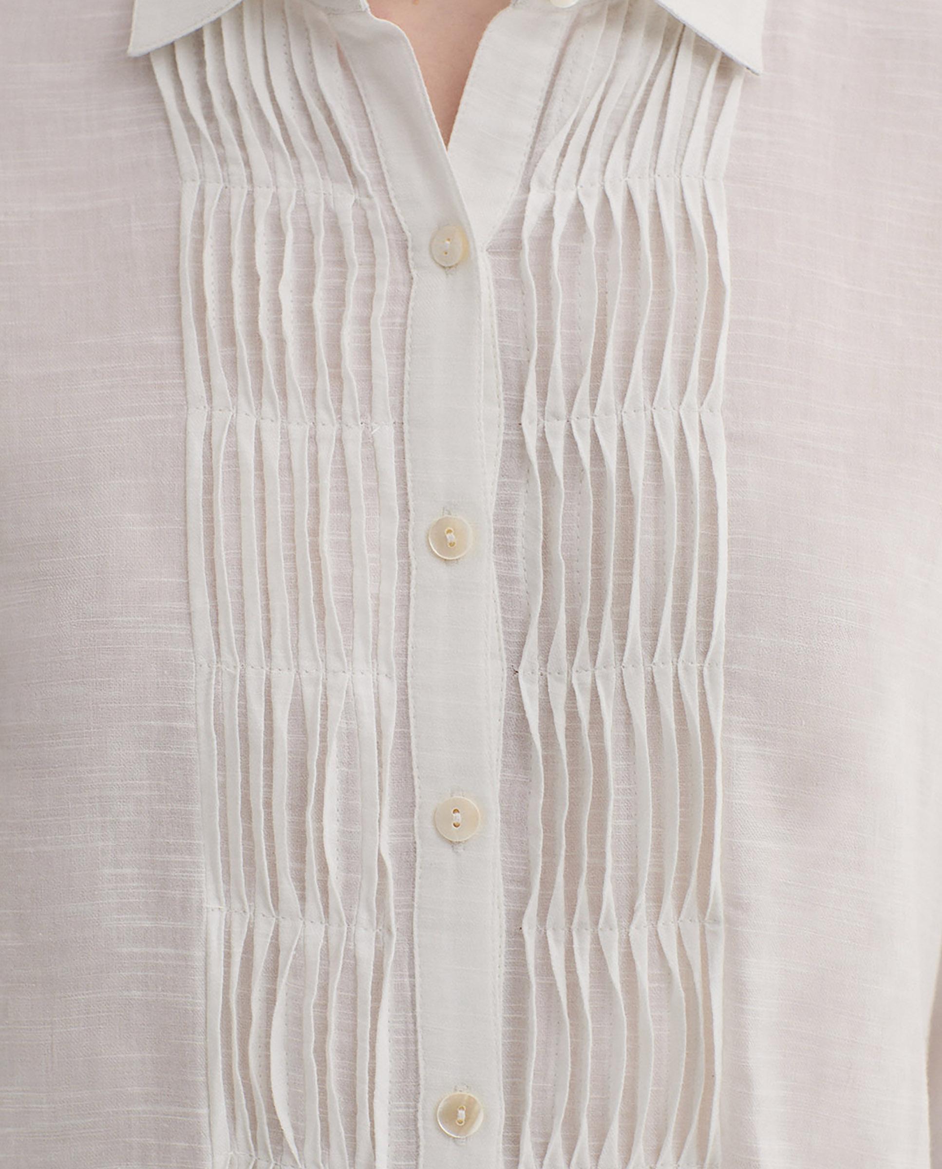 Camisa de mujer 100% algodón con pliegues - Nice Things - Blanco Blanco-3