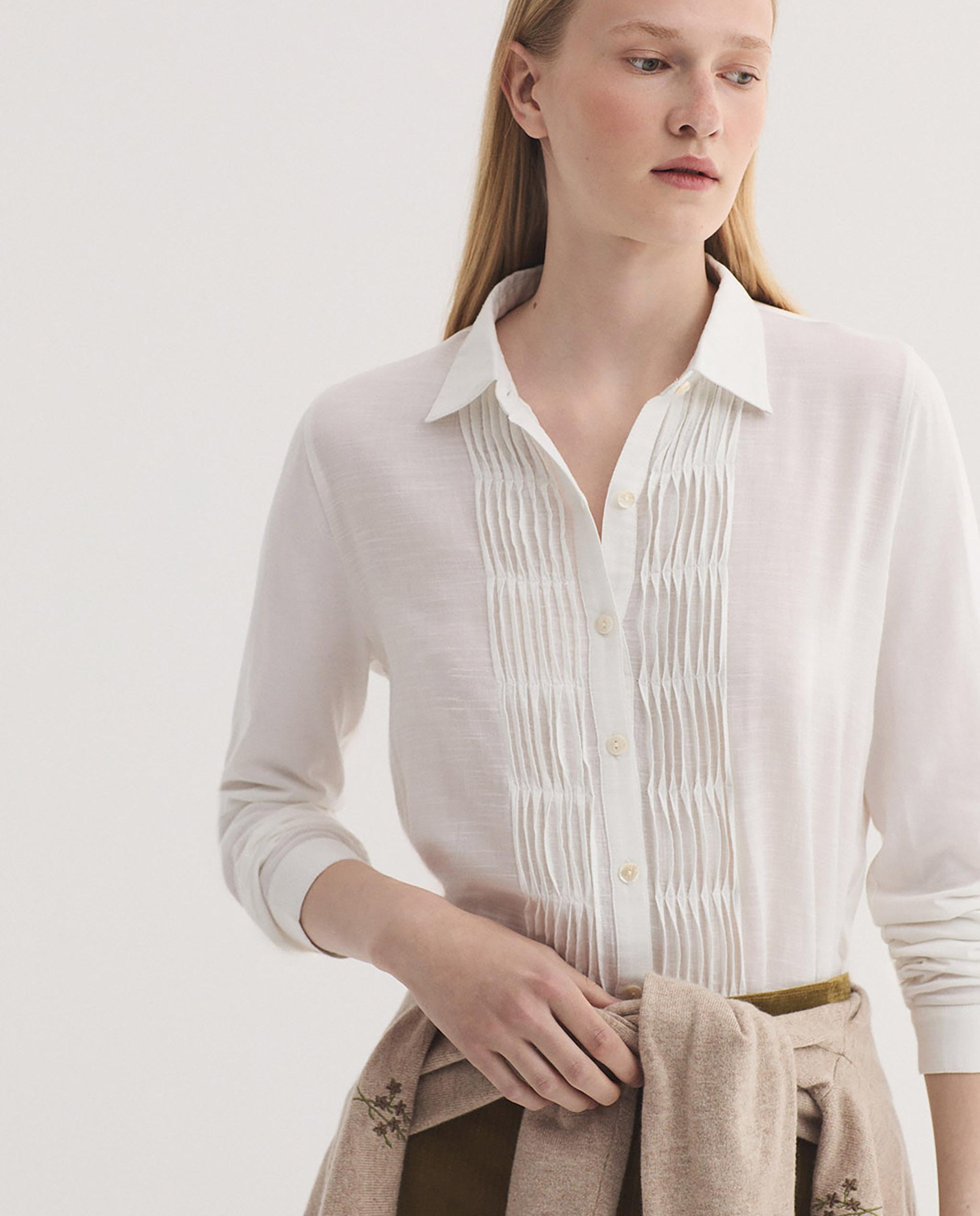 Camisa de mujer 100% algodón con pliegues - Nice Things - Blanco Blanco-5