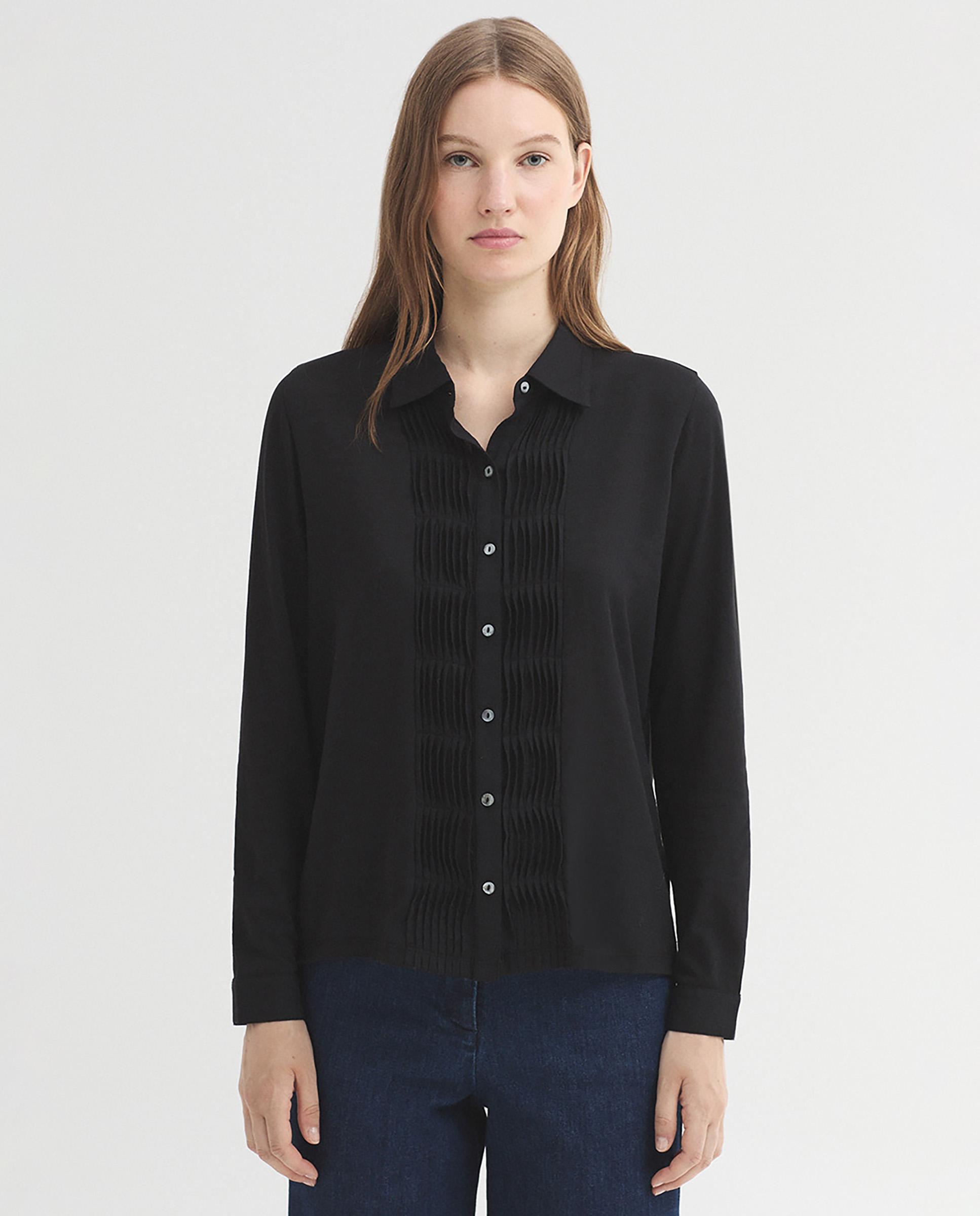 Camisa de mujer 100% algodón con pliegues - Nice Things - Negro Negro-1