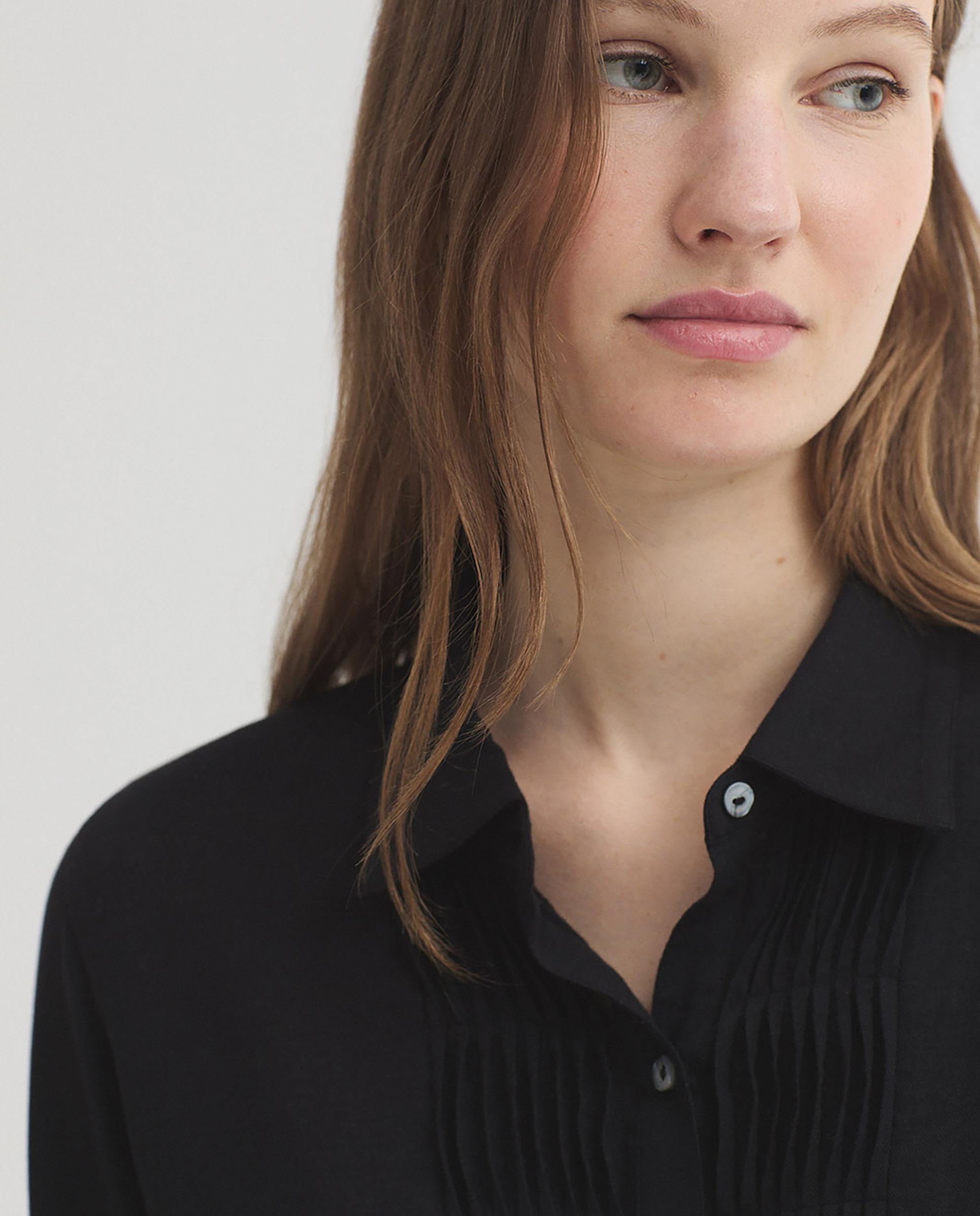 Camisa de mujer 100% algodón con pliegues - Nice Things - Negro Negro-2