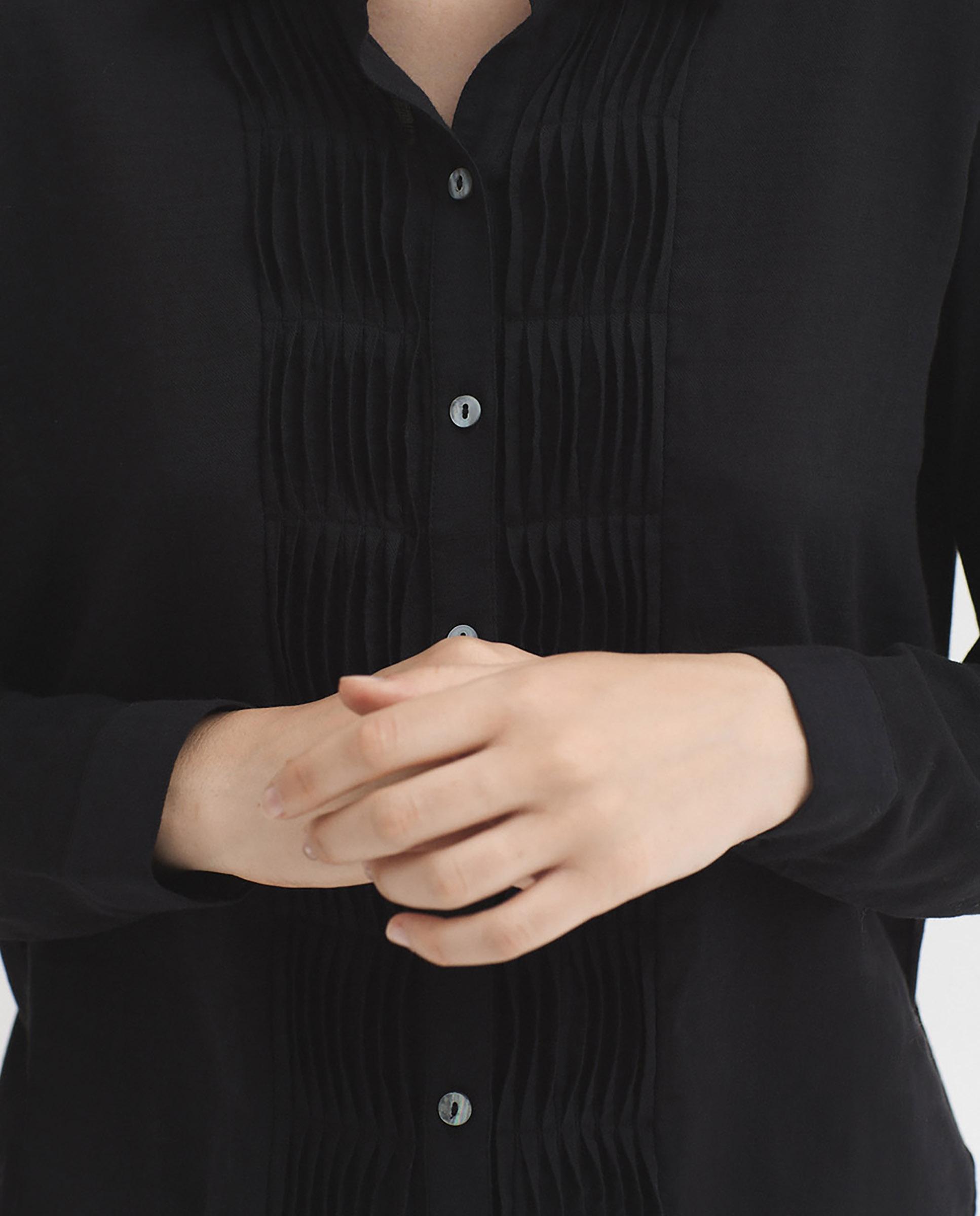 Camisa de mujer 100% algodón con pliegues - Nice Things - Negro Negro-3