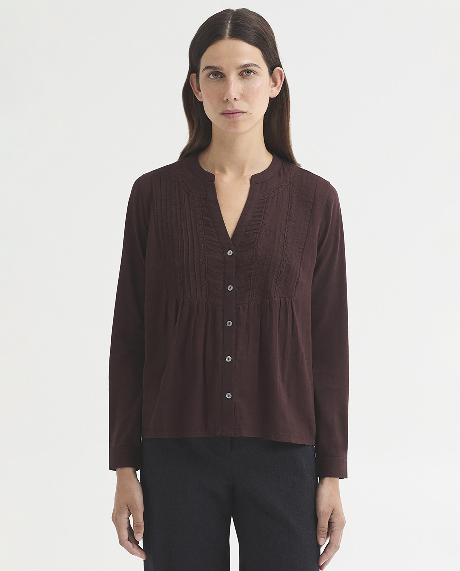 Camisa de mujer 100% algodón con escote de pico - Nice Things - Burdeos Burdeos-1